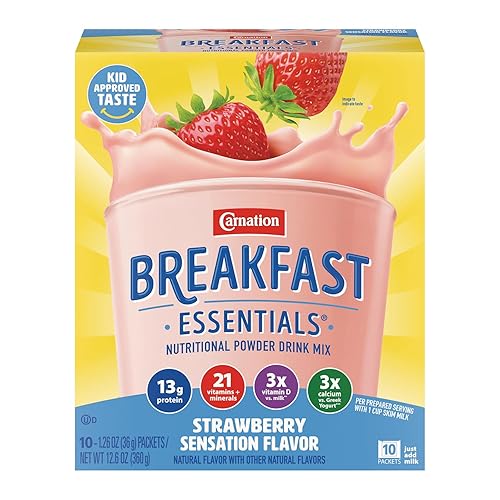 Carnation Breakfast Essentials Complete Nutritional Drink Strawberry 1.26 oz. Packet 60 Ct