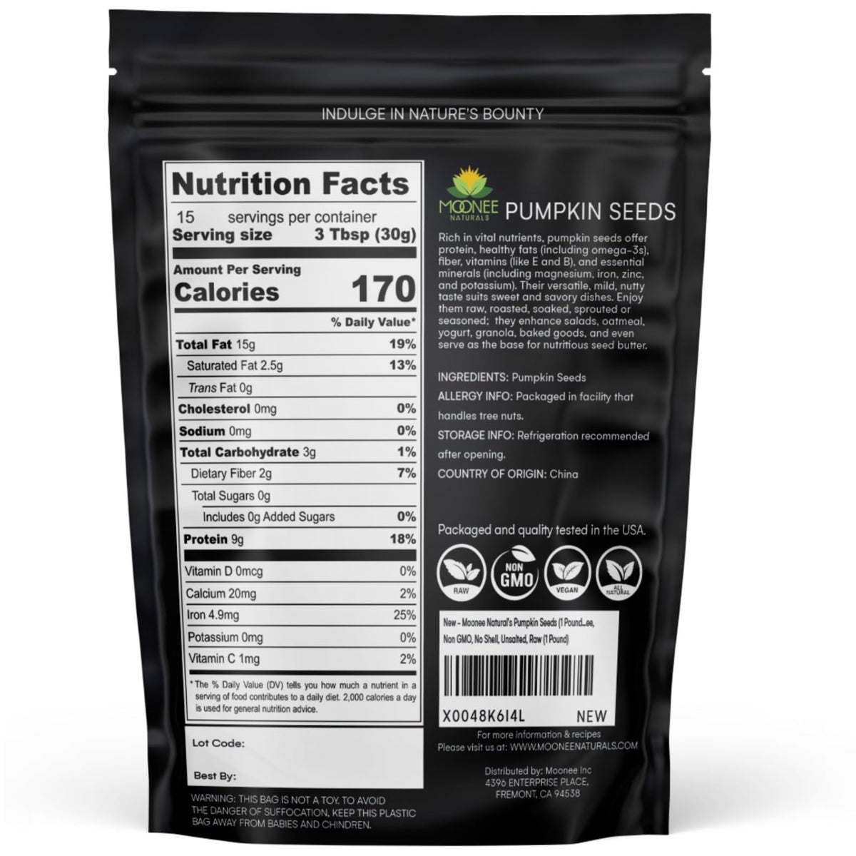 Moonee Natural's Pumpkin Seeds (1 Pound), Gluten Free, Non GMO, No Shell, Unsalted, Raw (1 Pound)