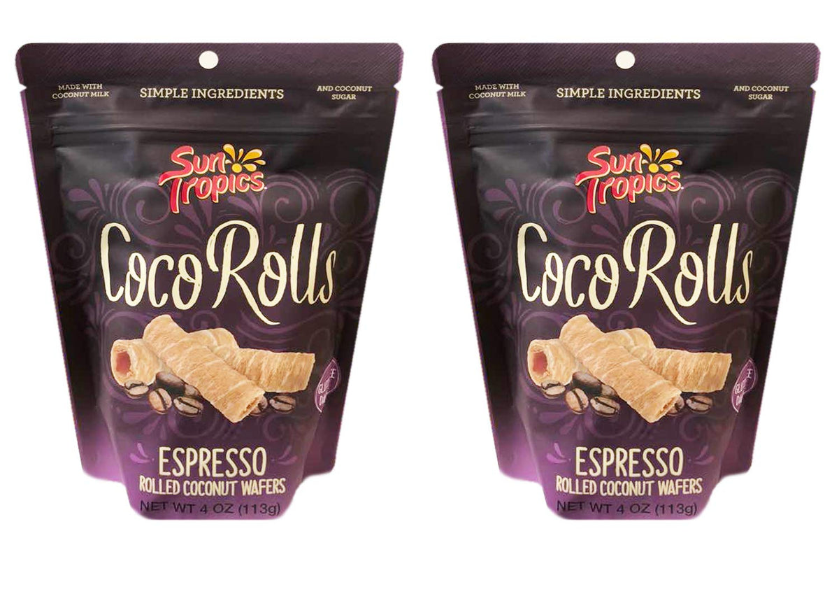 Sun Tropics Non-GMO Rolled Coconut Wafer Rolls 4oz, 2 Pack (Espresso)