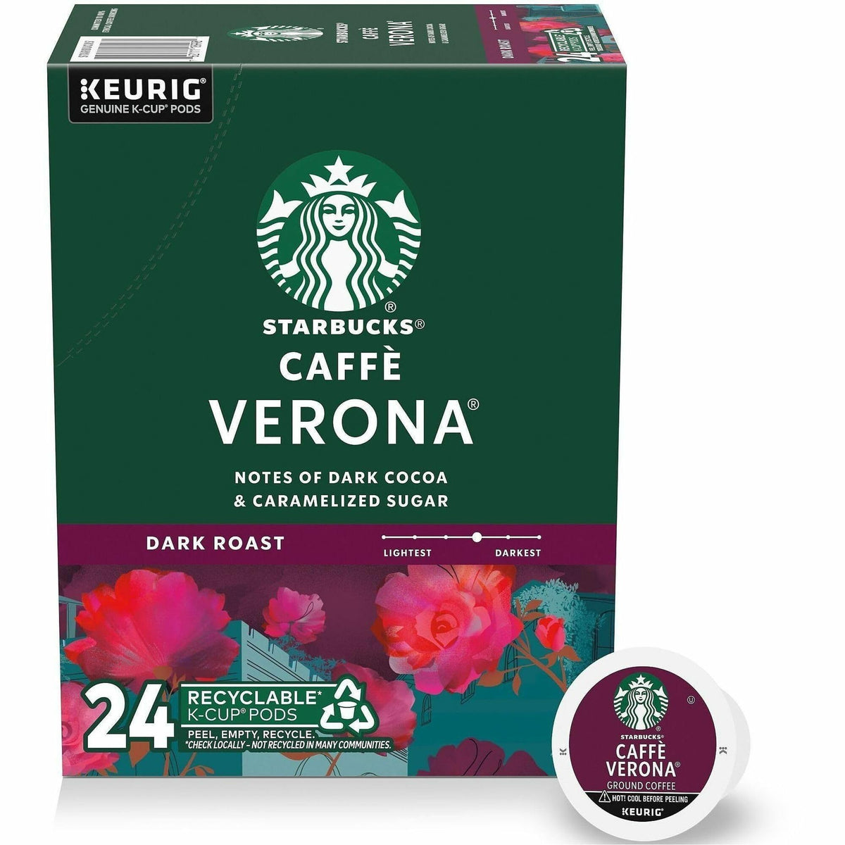 Starbucks K-Cup Coffee Pods, Dark Roast Hot or Iced Coffee, Caffè Verona, 24 Keurig Pods