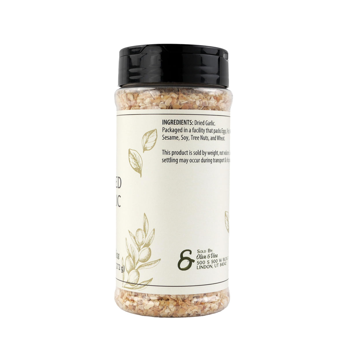Olive & Vine Minced Dried Garlic, Bold Flavor, For Sauces & Marinades, Rich Tradition, Authentic Taste, For Global Recipes (9.6 Ounce)