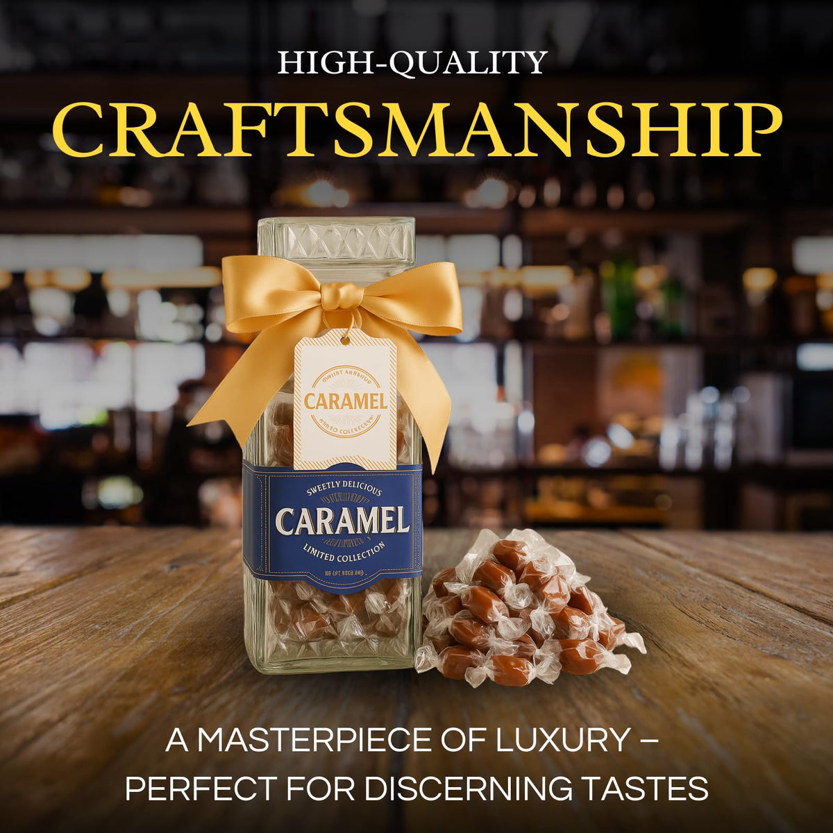 Scotch Caramels & Glass Decanter - Him & Her, Non-Alcoholic Premium Salted Caramel, Chocolate Candy Delights Gourmet Collection, Birth Day Gift Basket