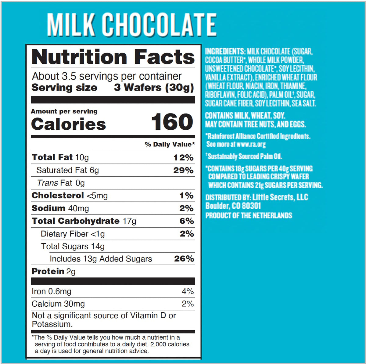 Little Secrets | Milk Chocolate Crispy Wafers | 10 Minis | Made in Europe | Nothing Artificial & No Sugar Alcohols | Sustainable Cocoa | 3.5 Ounce
