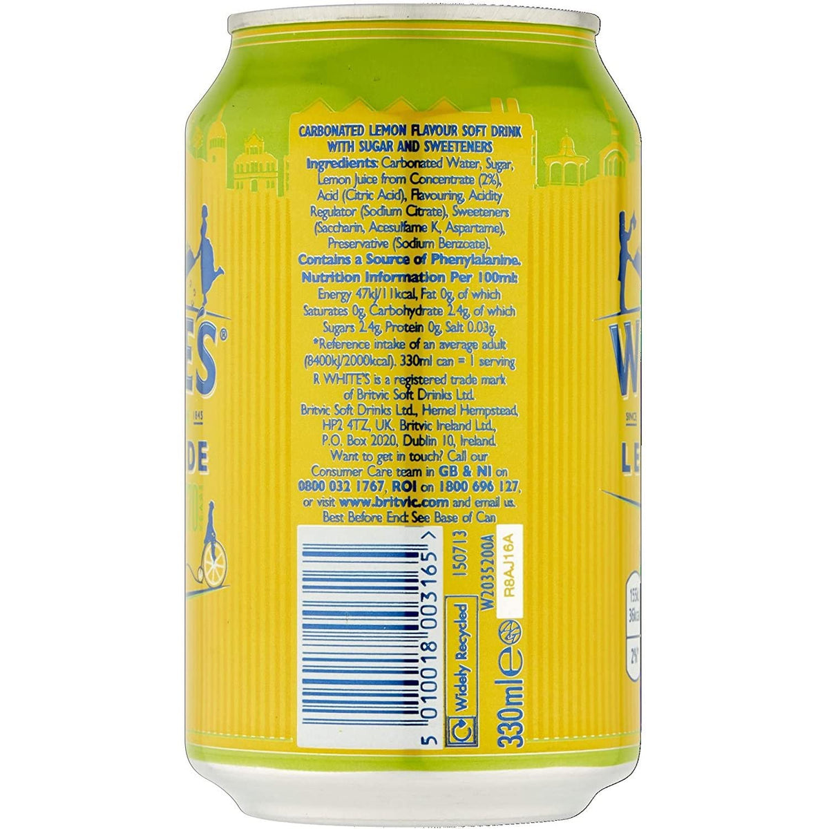 R White, Bev Lemonade Fizzy, 330-ML (24 Pack)