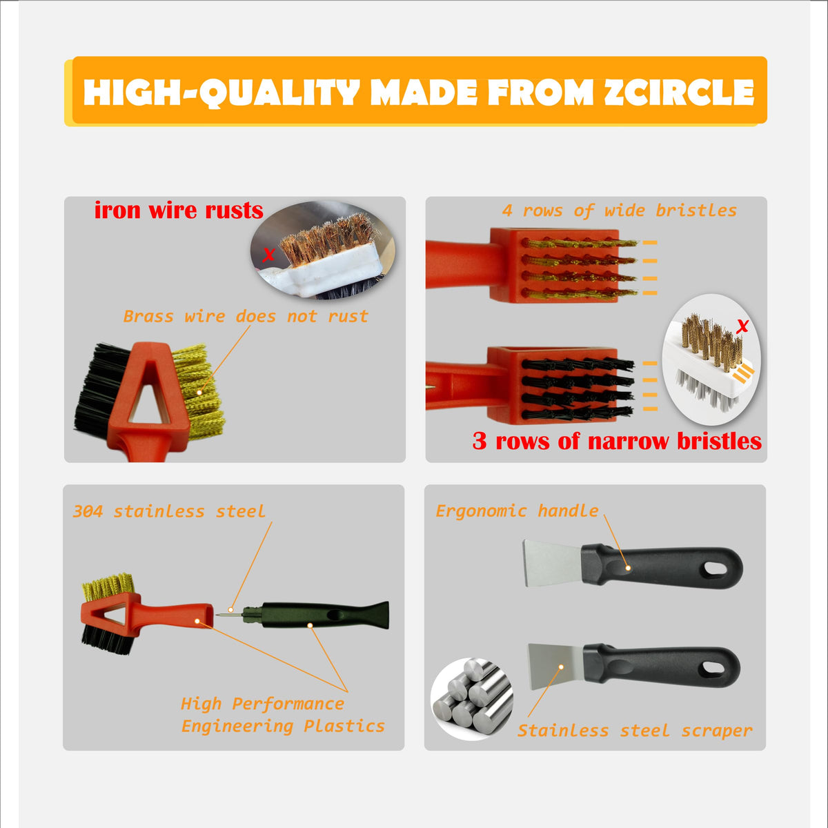 3Pcs (2 Heavy Duty Wide Using Stainless Steel Scraper and 3-in-1Kitchen Stove Cleaning Brush), Brass Brush,Wire Brush,Metal Brush,Nylon Brush, Rust