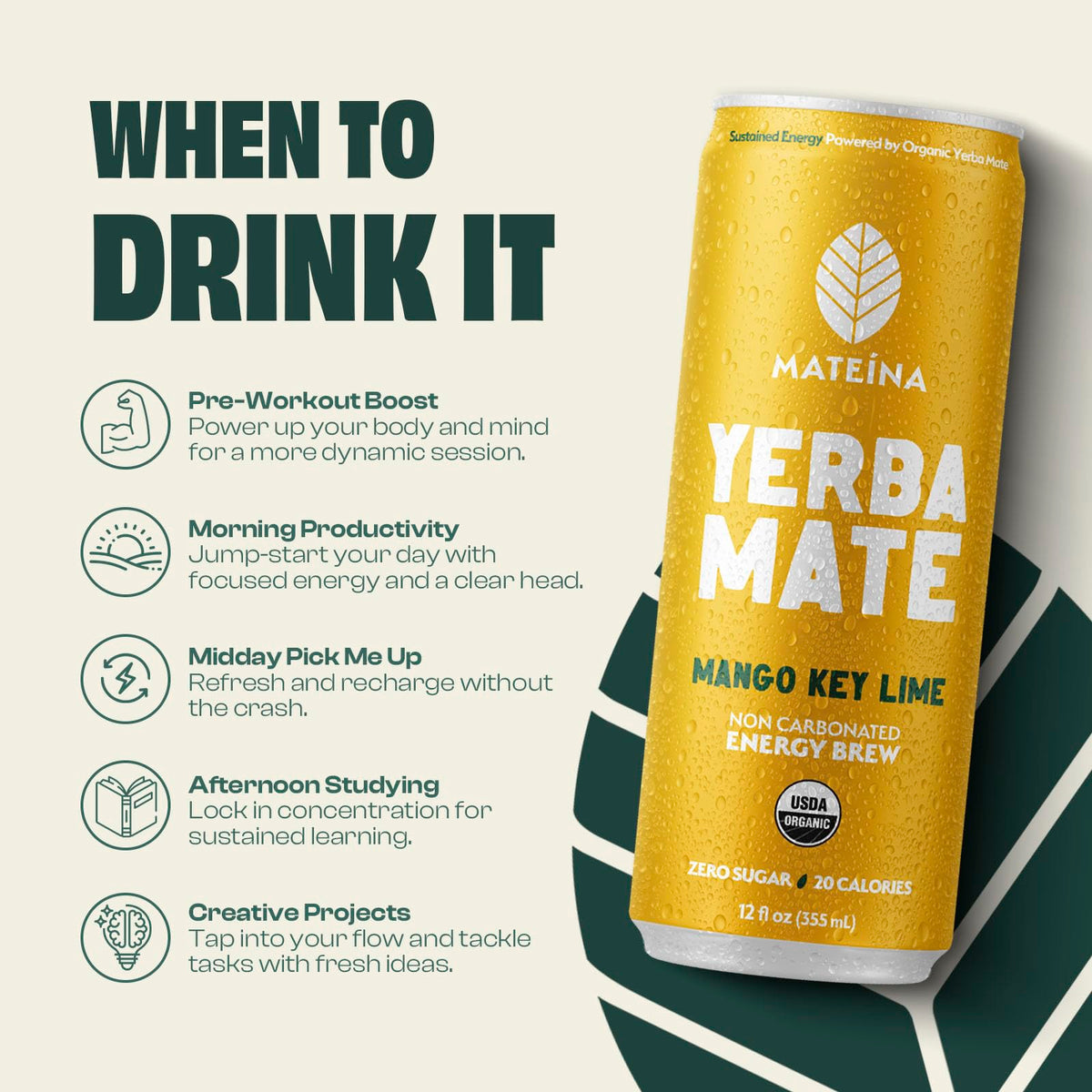 Mateina Organic Mango Key Lime Yerba Mate, 12 Fl Oz