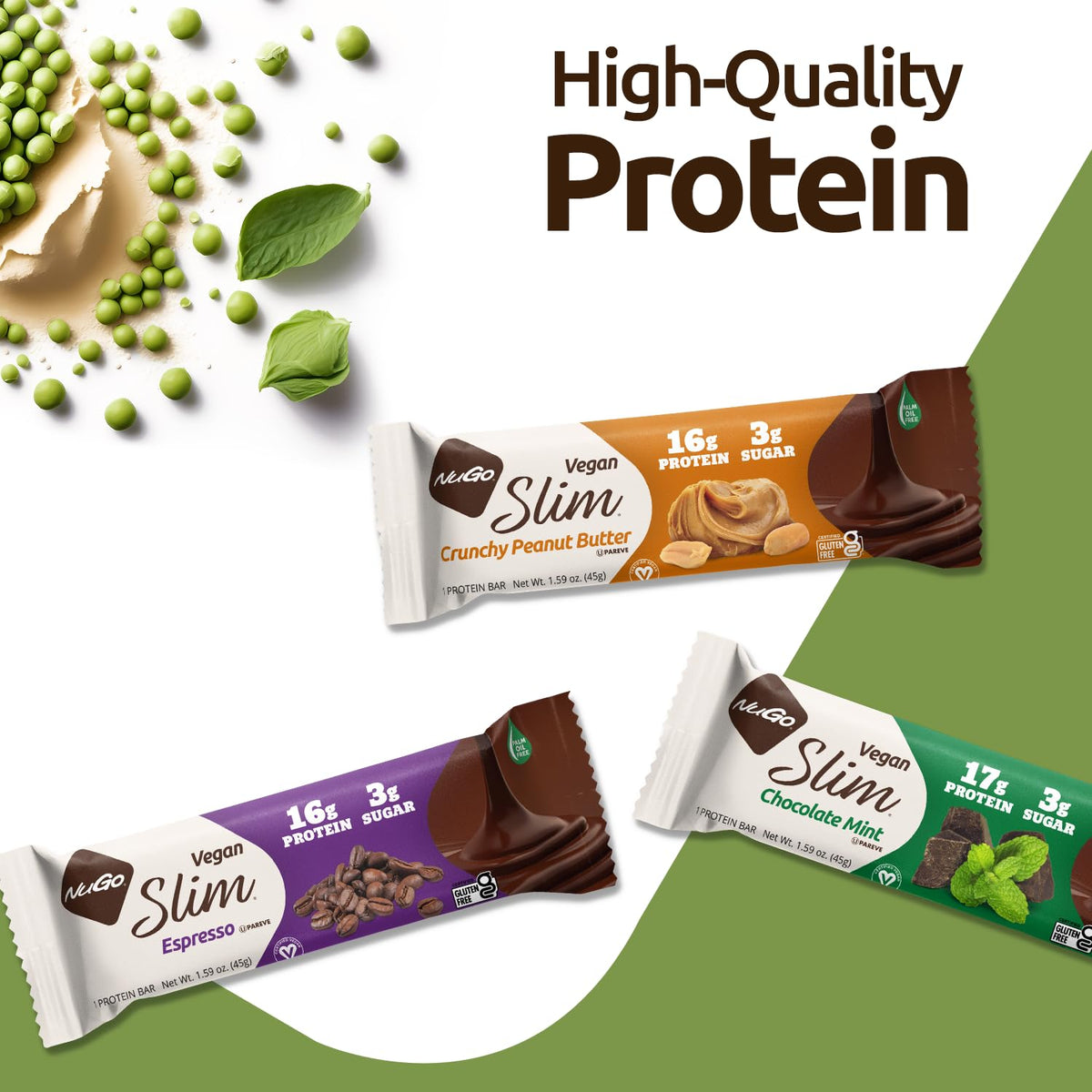NuGo Slim Dark Chocolate Mint, 17g Vegan Protein, 3g Sugar, 6g Fiber, Low Net Carb, Keto Friendly, Gluten Free, 12 Count