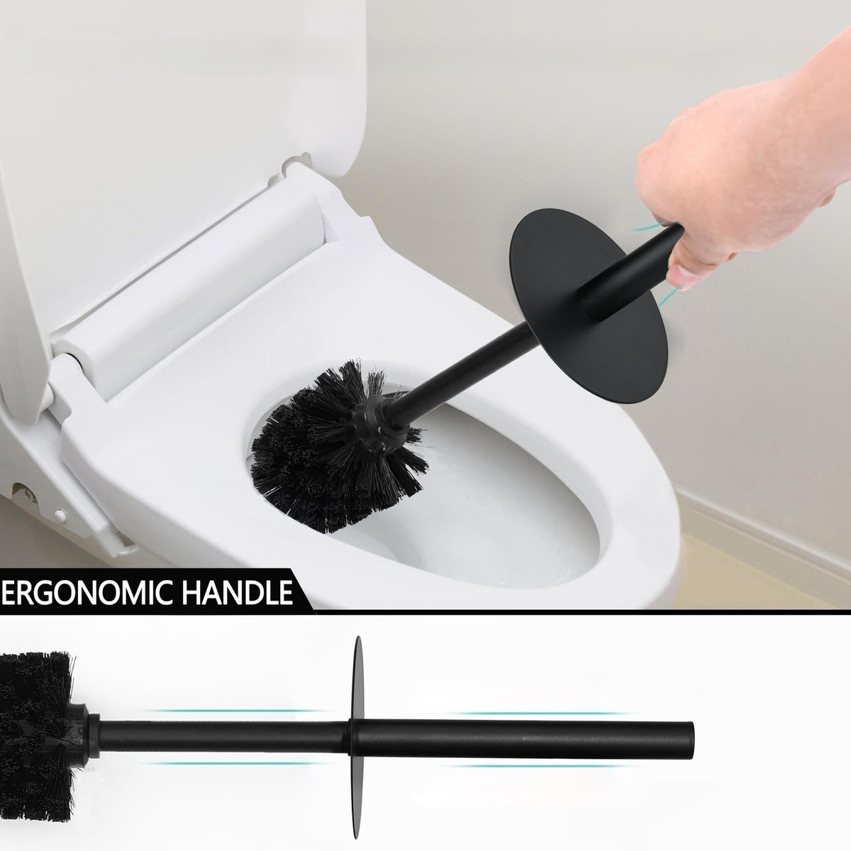 Indecor Home Matte Black Ribbed Design Resin Toilet Bowl Holder and Brush Set, Durable Bathroom Cleaning Tool with Ergonomic Handle and Efficient