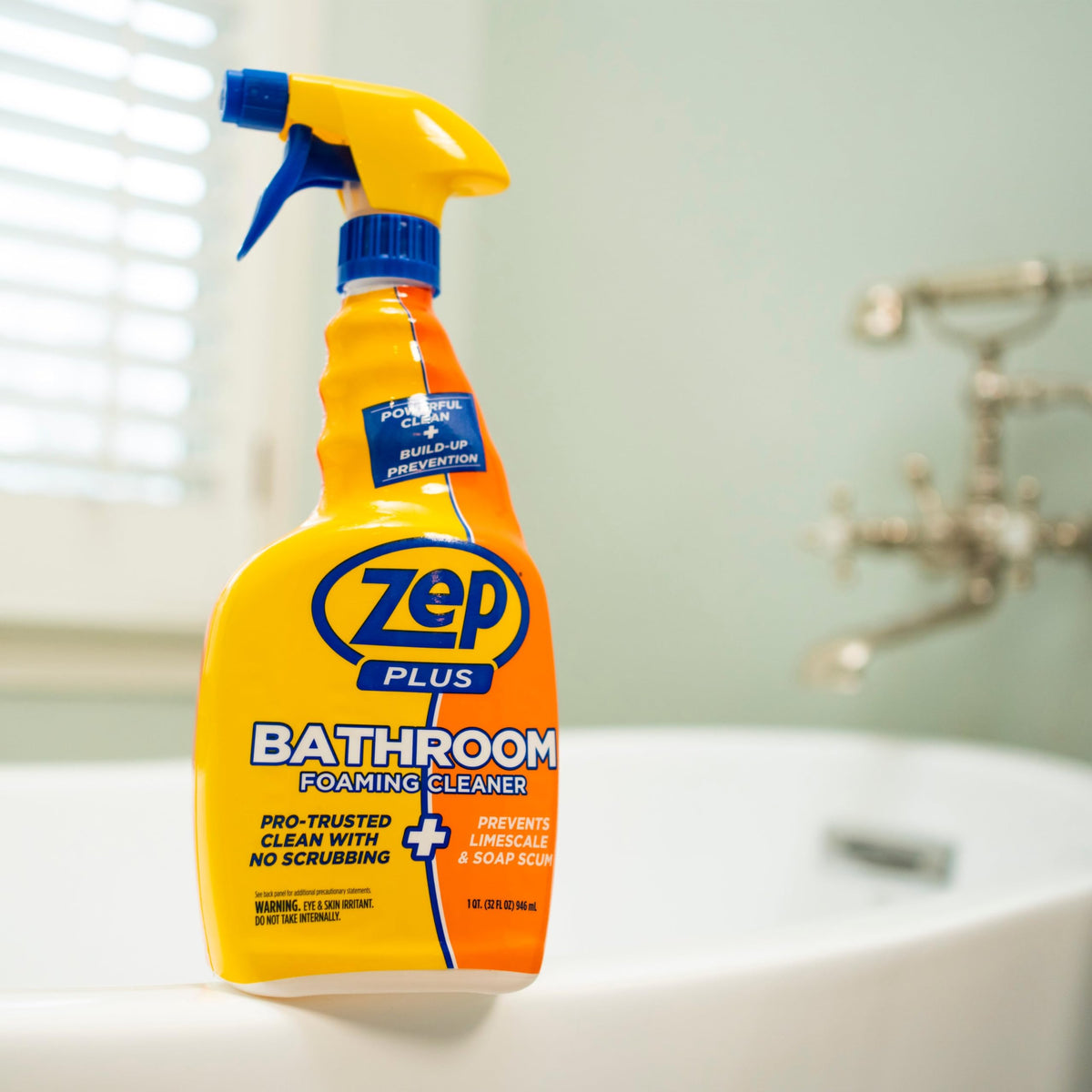Zep Plus Bathroom Foaming Cleaner 32 oz (2 Units) with a Blue Microfiber Rag ECBD021 - Fight Soap Scum and Hard Water with our powerful Bathroom