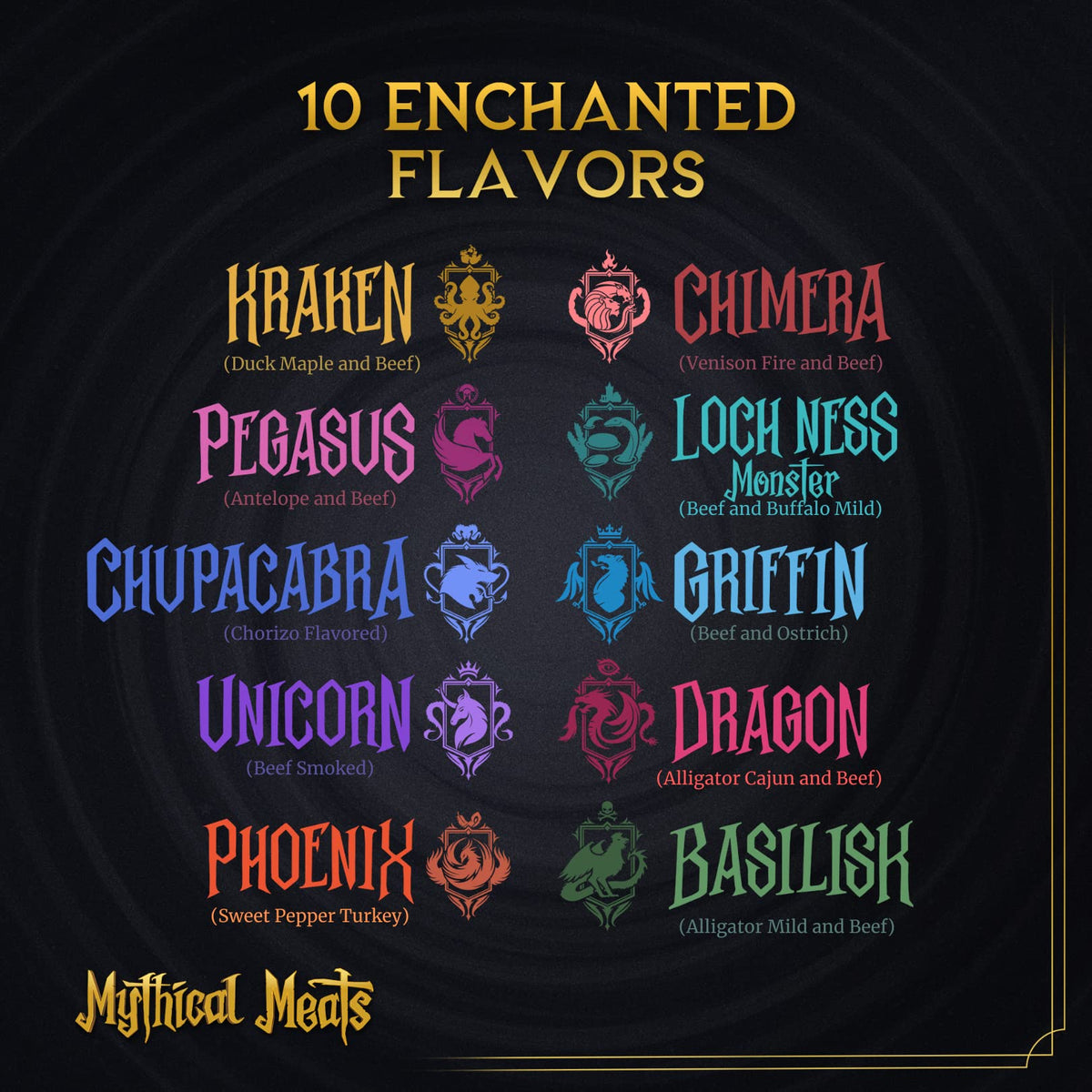 Mythical Meats Original Exotic Flavor Sampler Pack - 10 Exotic Game and Beef Snack Sticks - Dried & Dehydrated Meats Seasoned to Perfection - High