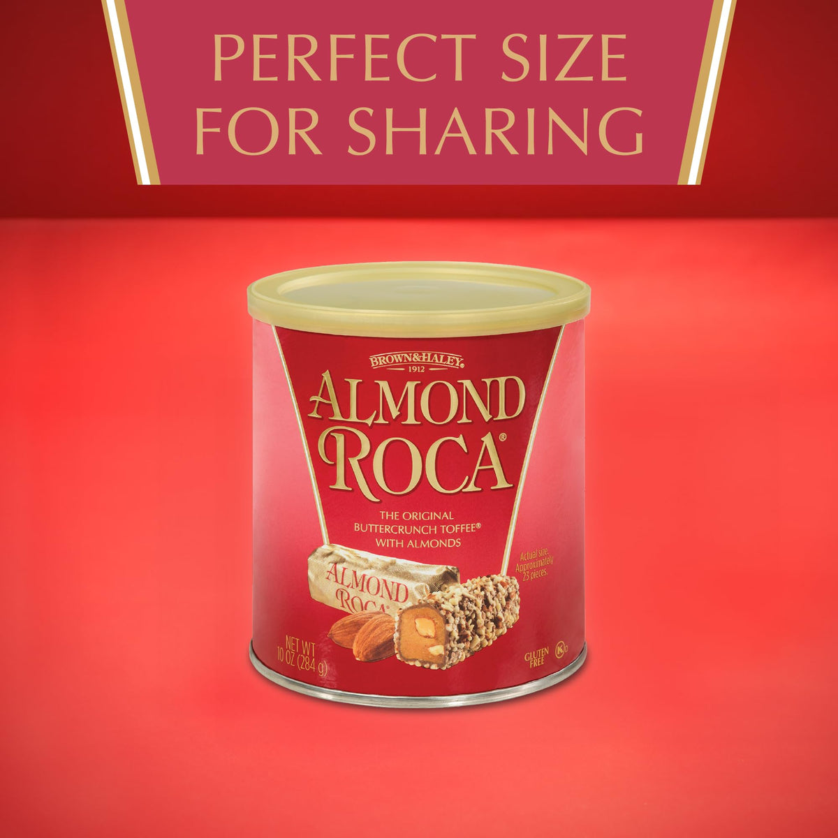 Almond Roca Pack of 1-10oz Individually Wrapped Chocolate Candy - Original Buttercrunch Toffee with Almonds - Gluten Free, Kosher, Chocolate
