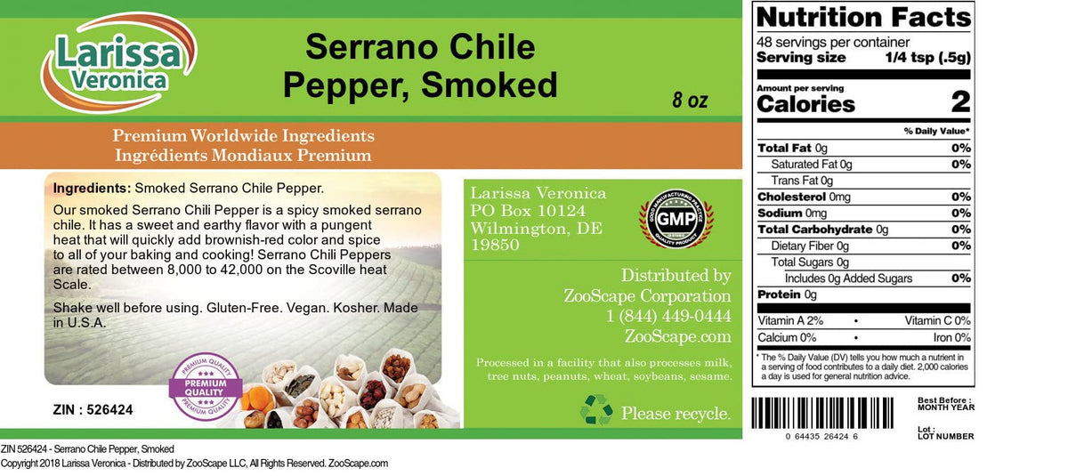 Serrano Chile Pepper, Smoked (8 oz, ZIN: 526424) - 3 Pack