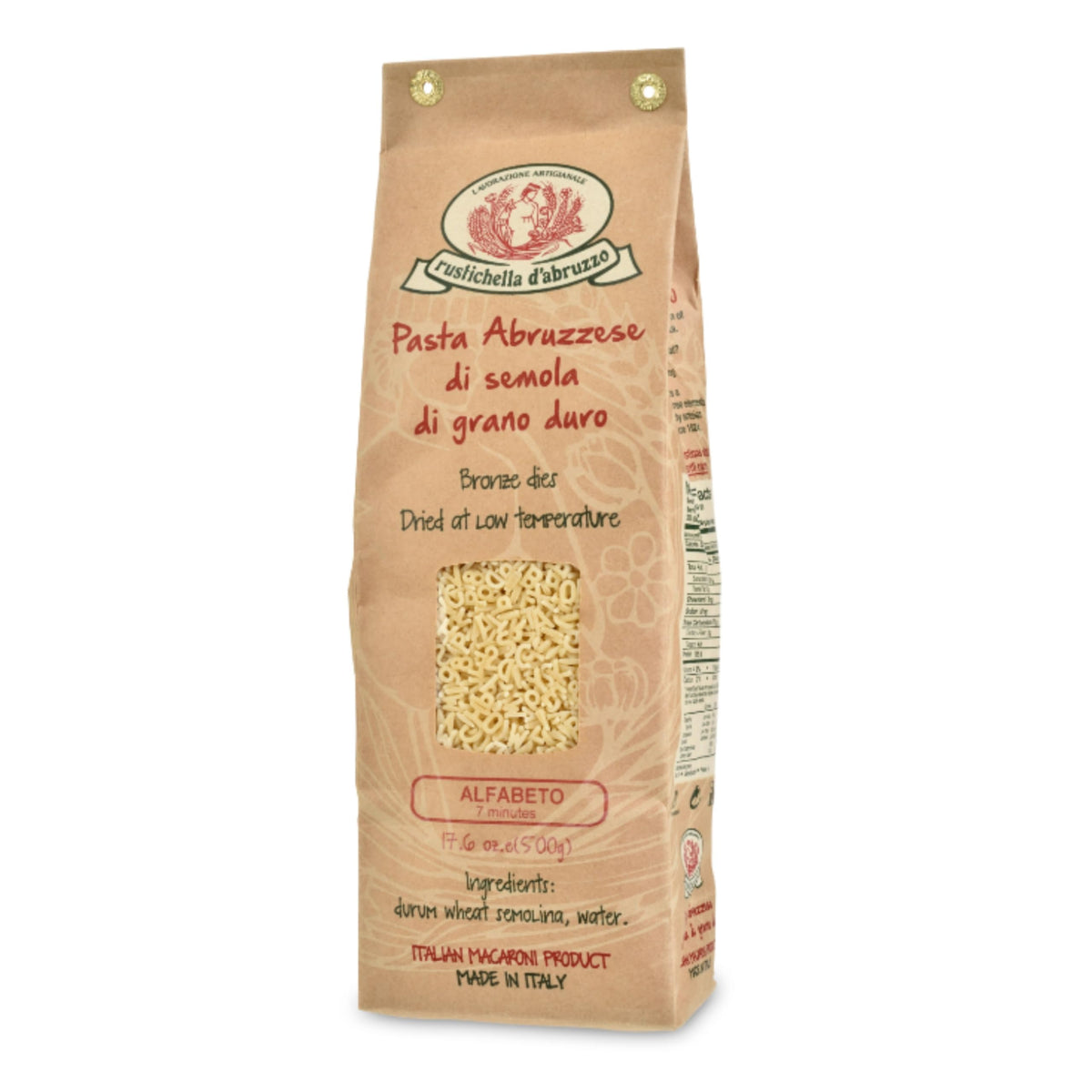 Rustichella D' Abruzzo Alfabeto Durum Wheat in Brown Paper Bag, 1.1 Pound