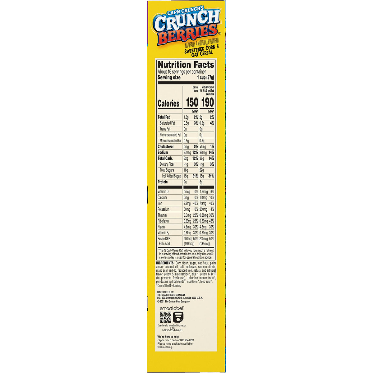 Cap'n Crunch Cereal, Crunch Berries, 20.5oz Box