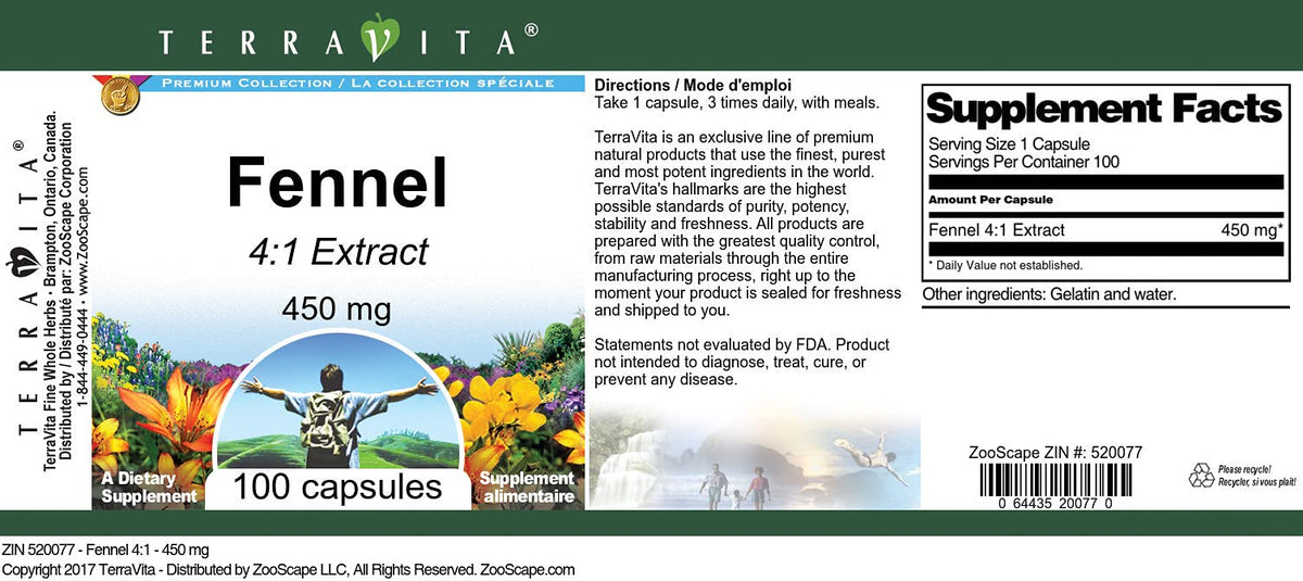 Fennel 4:1-450 mg (100 Capsules, ZIN: 520077) - 3 Pack