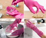 Myungjin Reusable Waterproof Non-Slip Dishwashing Household Cleaning Rubber Gloves with Hang-Dry Hook (4 Pairs/Medium)