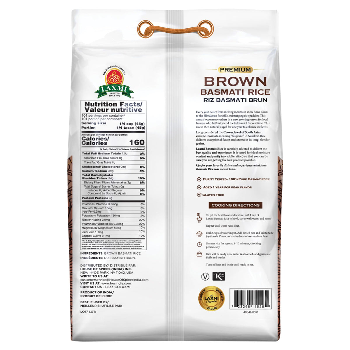 LAXMI BROWN BASMATI RICE 10 LB (NONGMO)