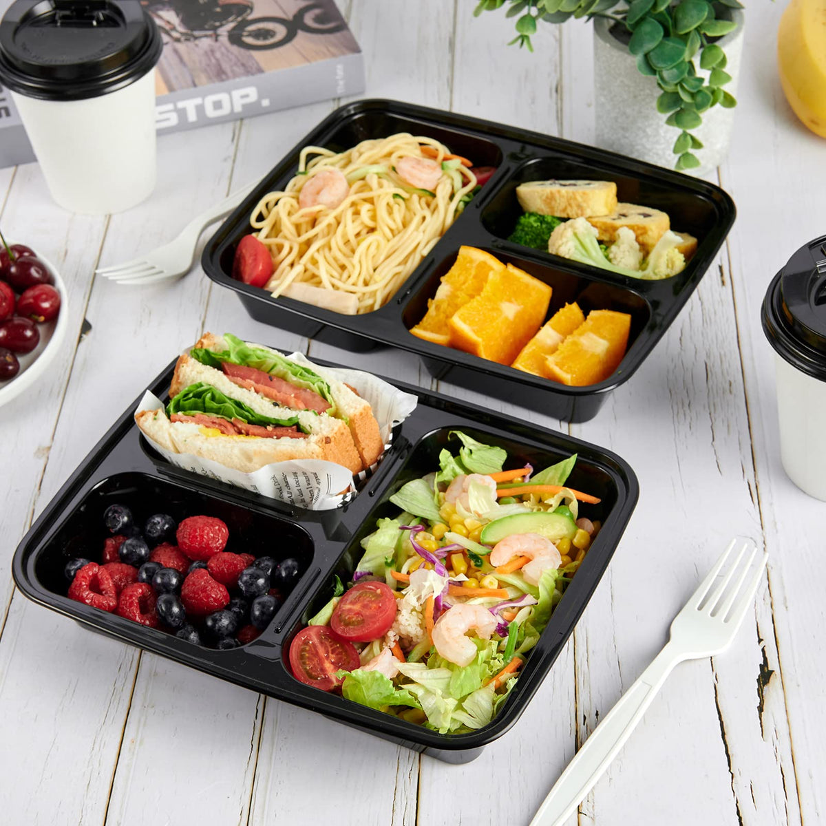 MUCHII 32 oz 3 Compartment Meal Prep Containers With Lids 20 Count To Go, Plastic Disposable Food Containers Microwave and Freezer Safe