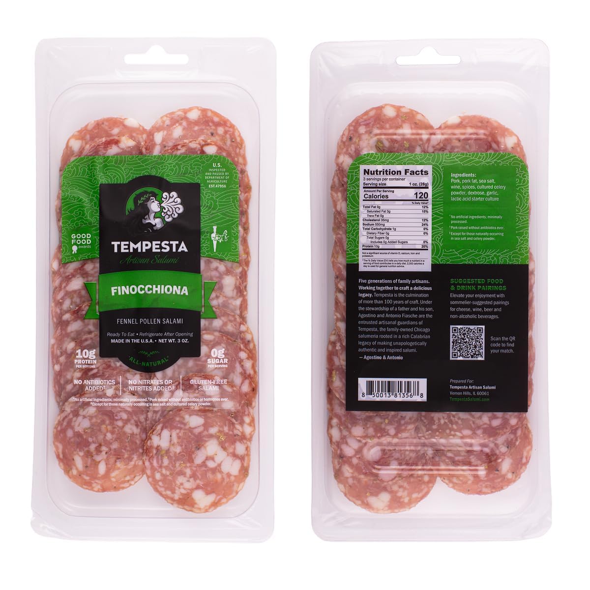 Tempesta FINOCCHIONA Fennel Pollen Salami, 3 OZ (Pack of 6)