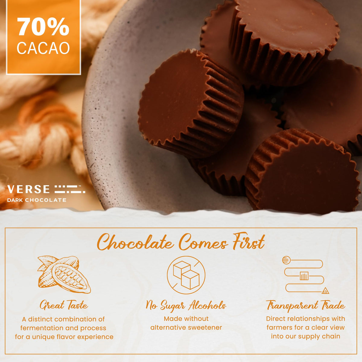 Verse 70% & 90% Dark Chocolate Cups, 4 Pack, Premium Filled Cups
