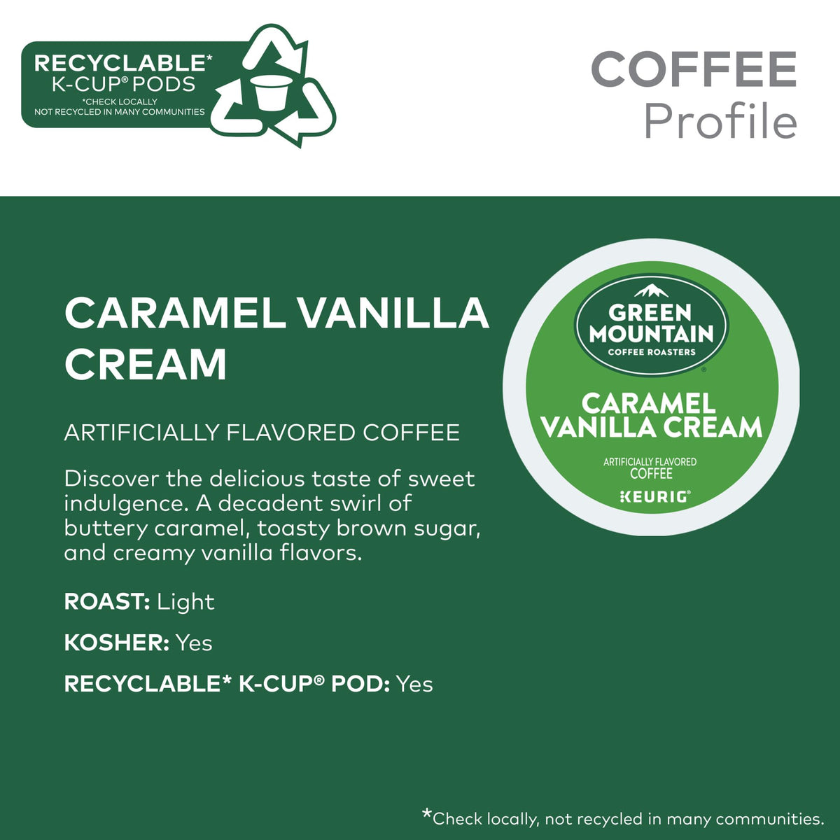 Green Mountain Coffee Roasters Caramel Vanilla Cream Keurig Single-Serve K-Cup pods, Light Roast Coffee, 72 Count
