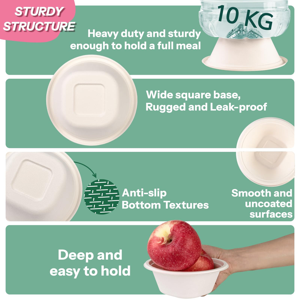 Homestockplus Disposable Bowls 16 Oz [50 Pack] - Heavy Duty Paper Bowls, Sugarcane Fiber Compostable Bowls for Ice Cream, Snacks, Desserts, Microwave