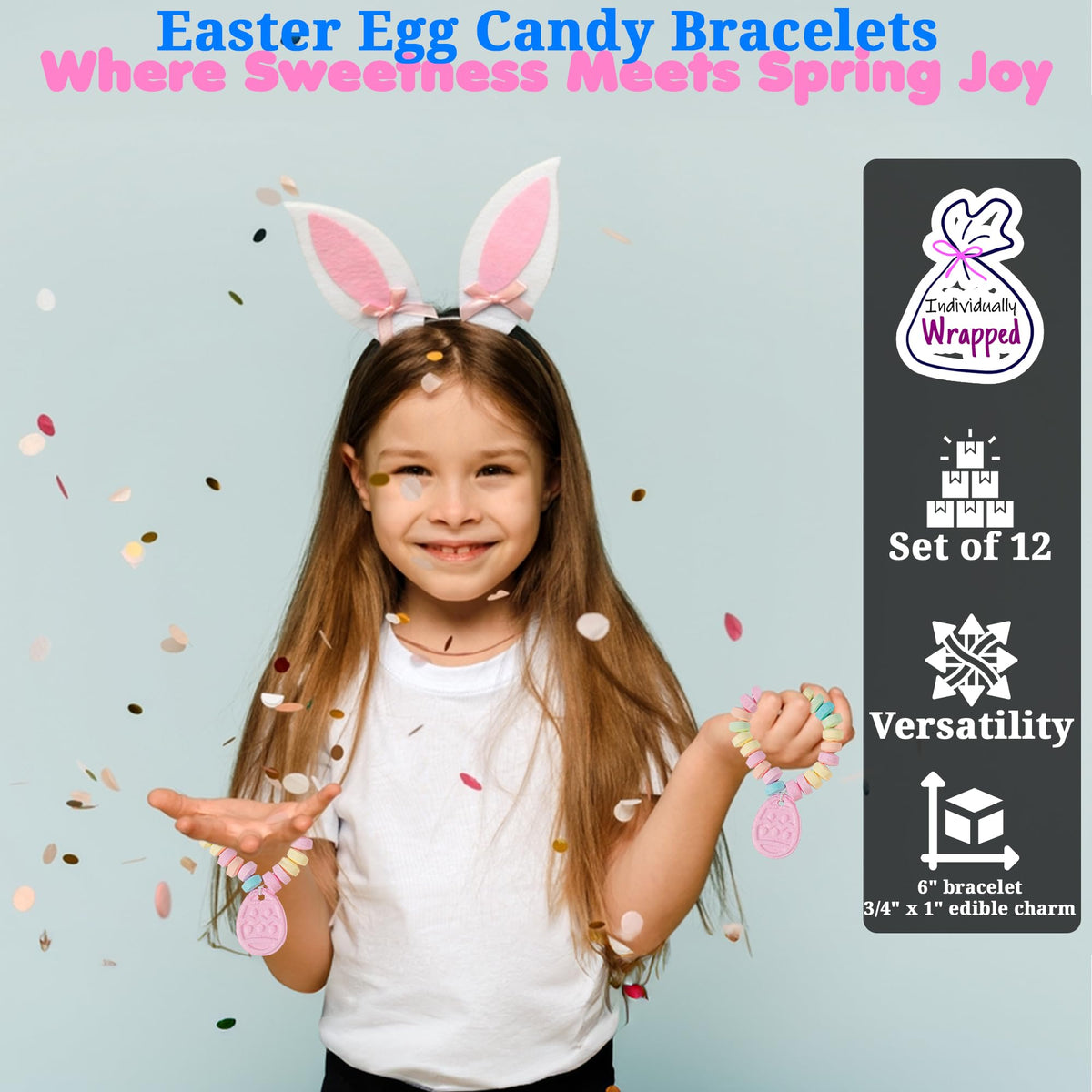 Fun Express Easter Egg Candy Bracelets (set of 12 Individually packaged) Easter Egg Filler and Basket Candy