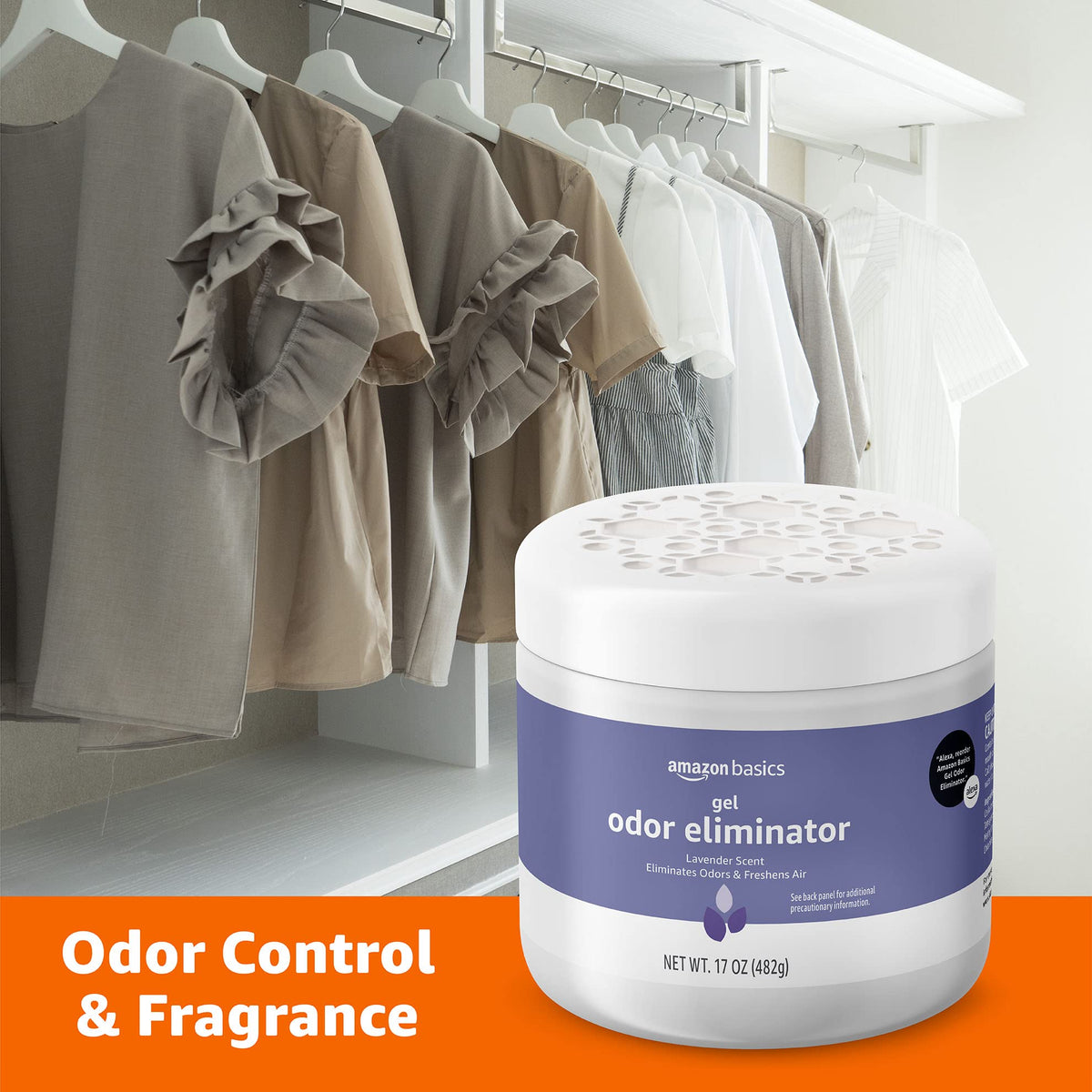Amazon Basics Gel Odor Eliminator, Activated Charcoal, Lavender Scent, 17 Oz, 1-Pack