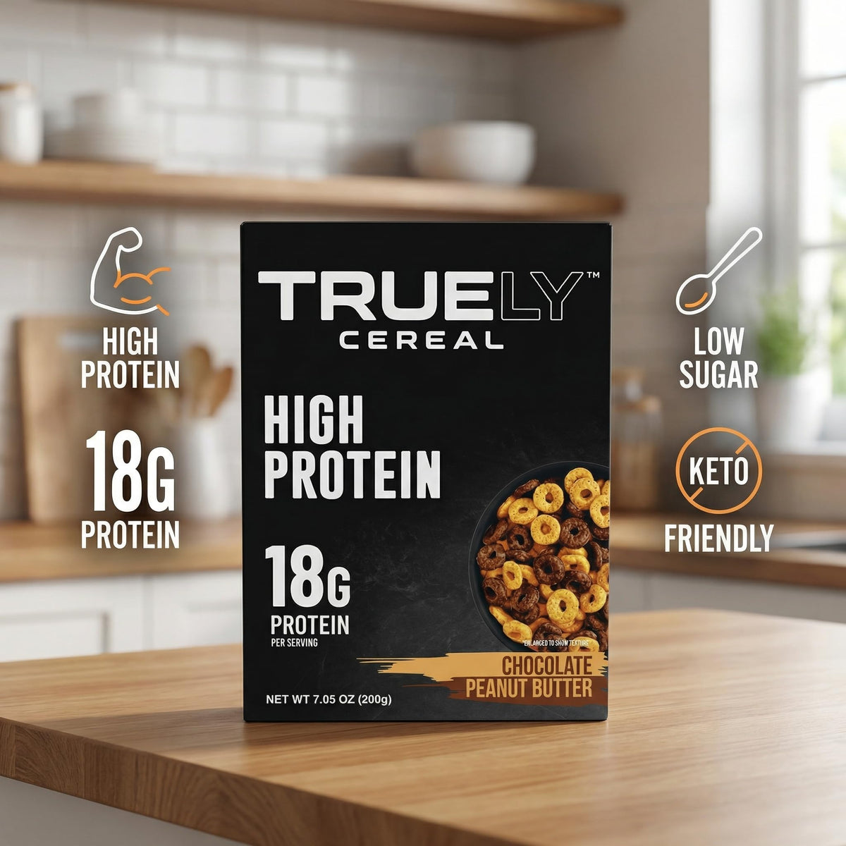 Truely Cereal Chocolate Pb - 2 Pack 7.05 oz Boxes - Protein for Breakfast - High Protein Snack - Protein Option - Truely Cereal with a Random Item