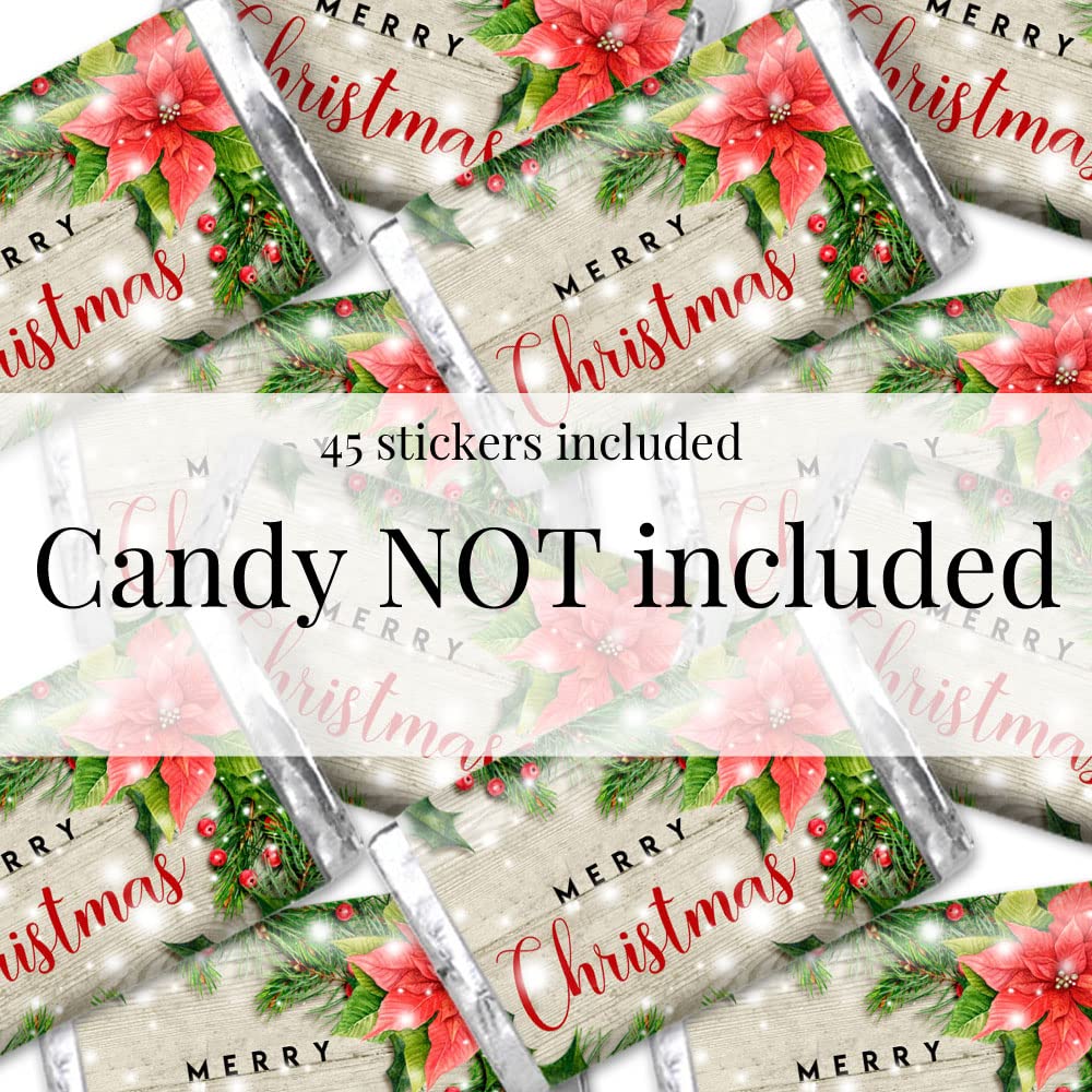 Watercolor Red Poinsettia Christmas Miniature Chocolate Candy Bar Sticker Wrappers, 45 Wrap Around Labels Sized 1.4" x 2.6" by AmandaCreation, Great