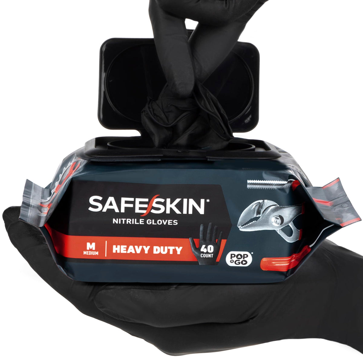 SAFESKIN Heavy Duty Nitrile Disposable Gloves, Pack of 40, Powder Free, Black - Plumbing, Gardening, Painting, Food Handling