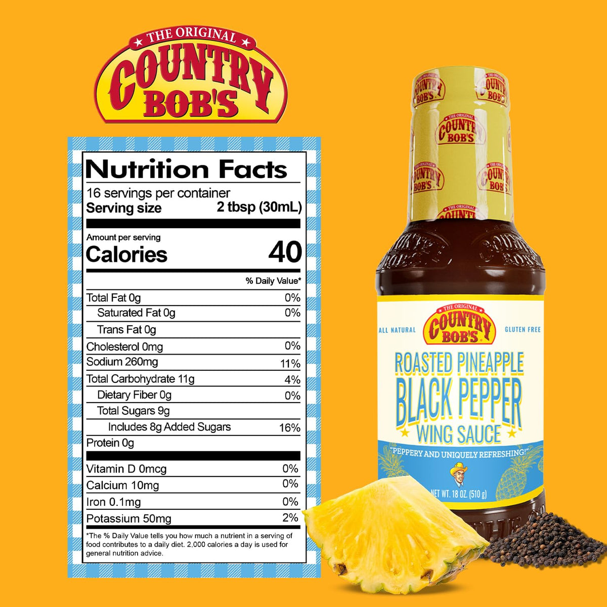 Country Bob's - Roasted Pineapple & Black Pepper Wing Sauce - 18 oz