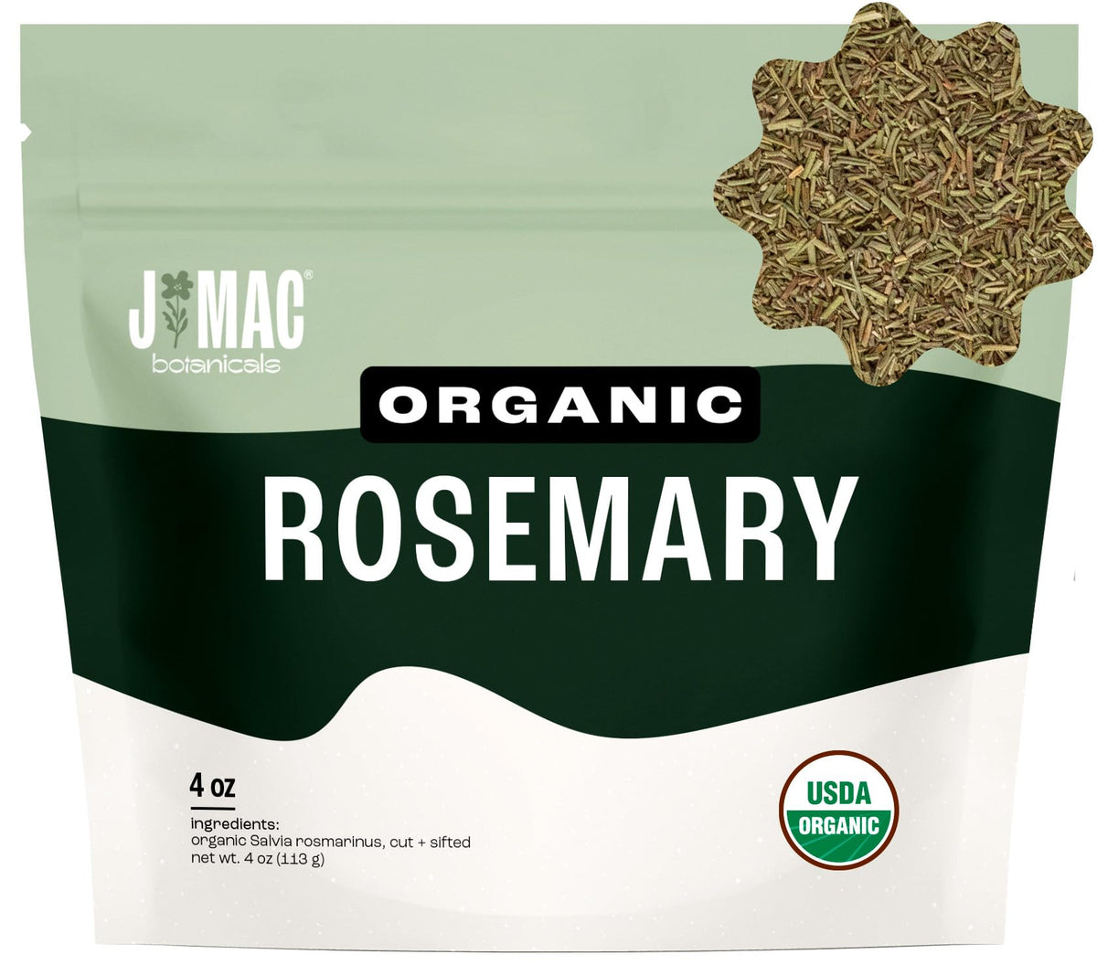 J MAC BOTANICALS Organic Rosemary Leaves (4 oz) Fresh Dried Leaf Herb, Packaged in the USA, Certified USDA Organic