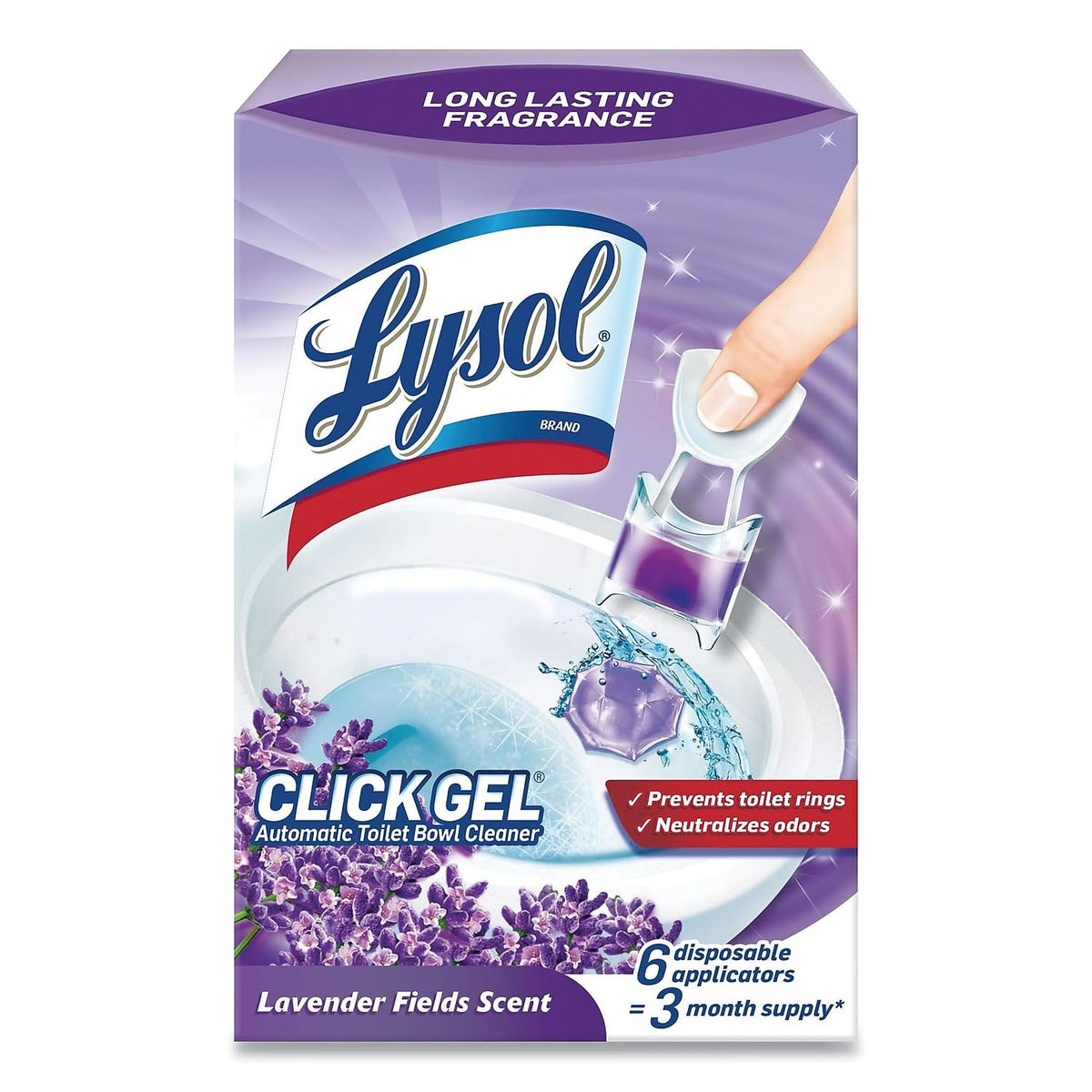 Lysol Click Gel Automatic Toilet Bowl Cleaner, Toilet Gel Stamp, Toilet Freshener, Bathroom Essentials, Refreshing Lavender Scent, 6 Count (Pack of 1)