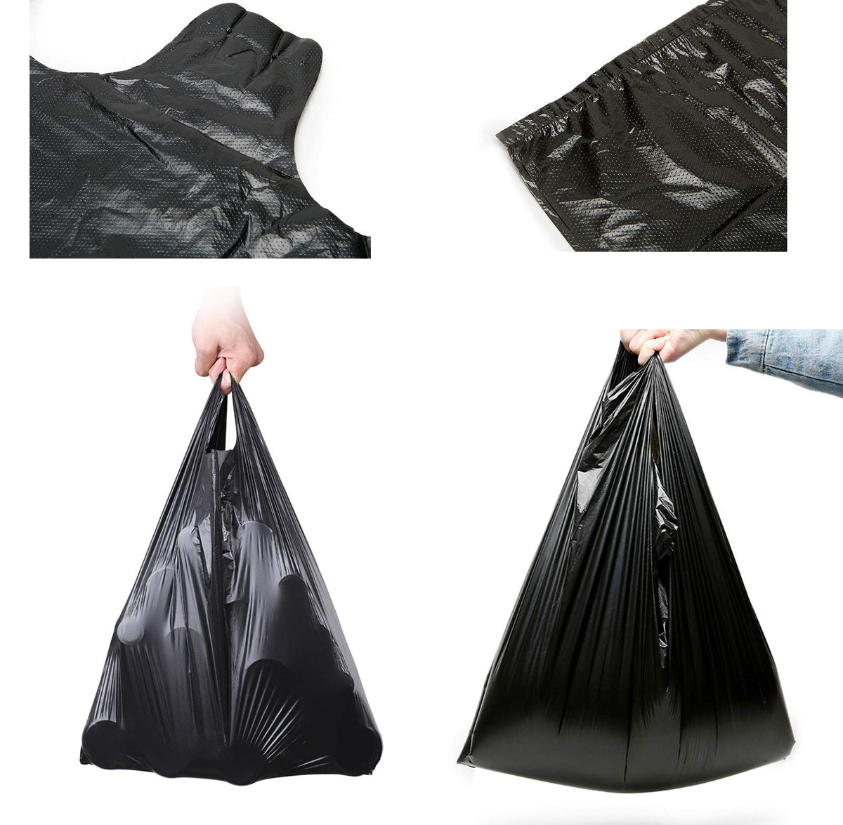 YYaaloa 100 pcs Black Trash Bags with Handles - 14x22 Super Thick 1.8mil Plastic Rubbish Bags for Office, Picnic, Kitchen, Bulk Use