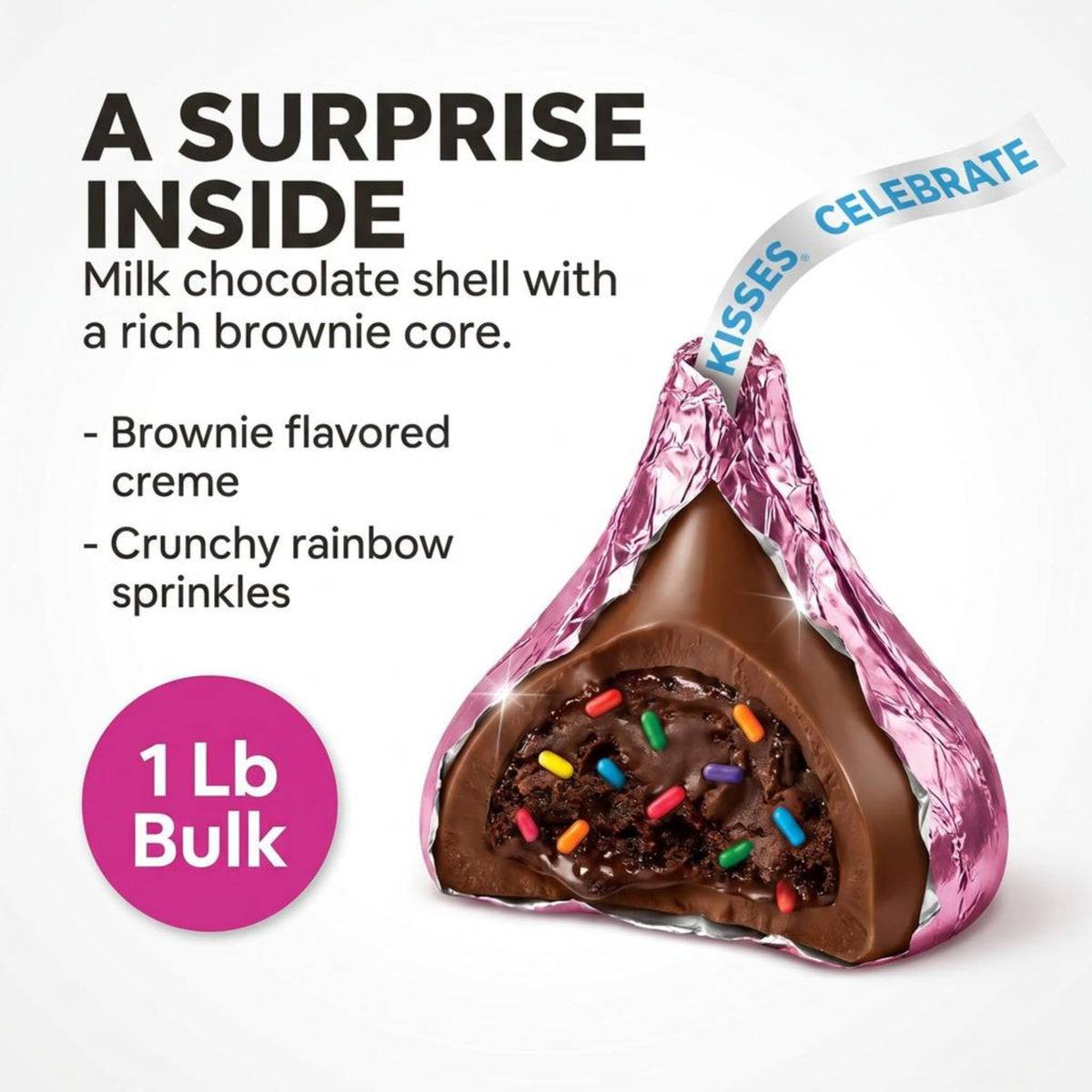 Hershey Kisses Rainbow Brownie Chocolate, Comes in a 1 LB Resealable pouch, Individually Wrapped Milk Chocolate with Brownie Flavored Creme
