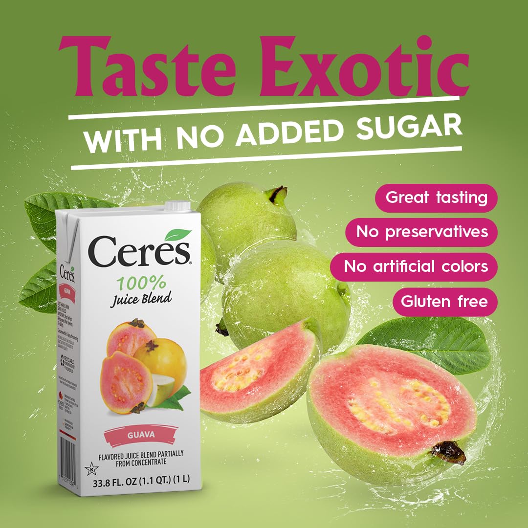 Ceres Guava Juice Blend, 3-Pack - 100% Natural, Rich in Vitamin C, No Added Sugar, Artificial Colors, or Flavors, Kosher Certified, 33.8 Oz Ea (1