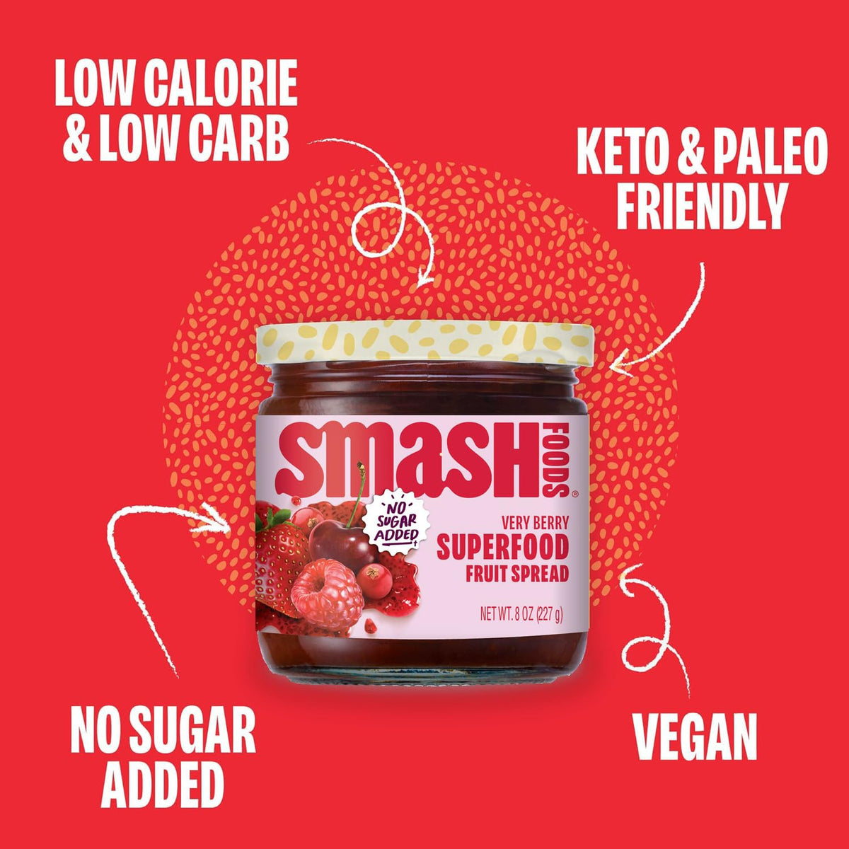 Smash Foods Very Berry Superfood Fruit Spread, No Sugar Added, 8 oz