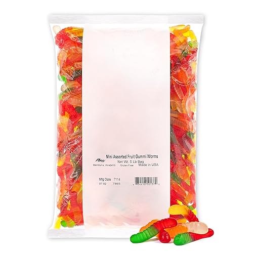 Albanese Candy, Mini Assorted Fruit Gummi Worms, 5-pound Bag