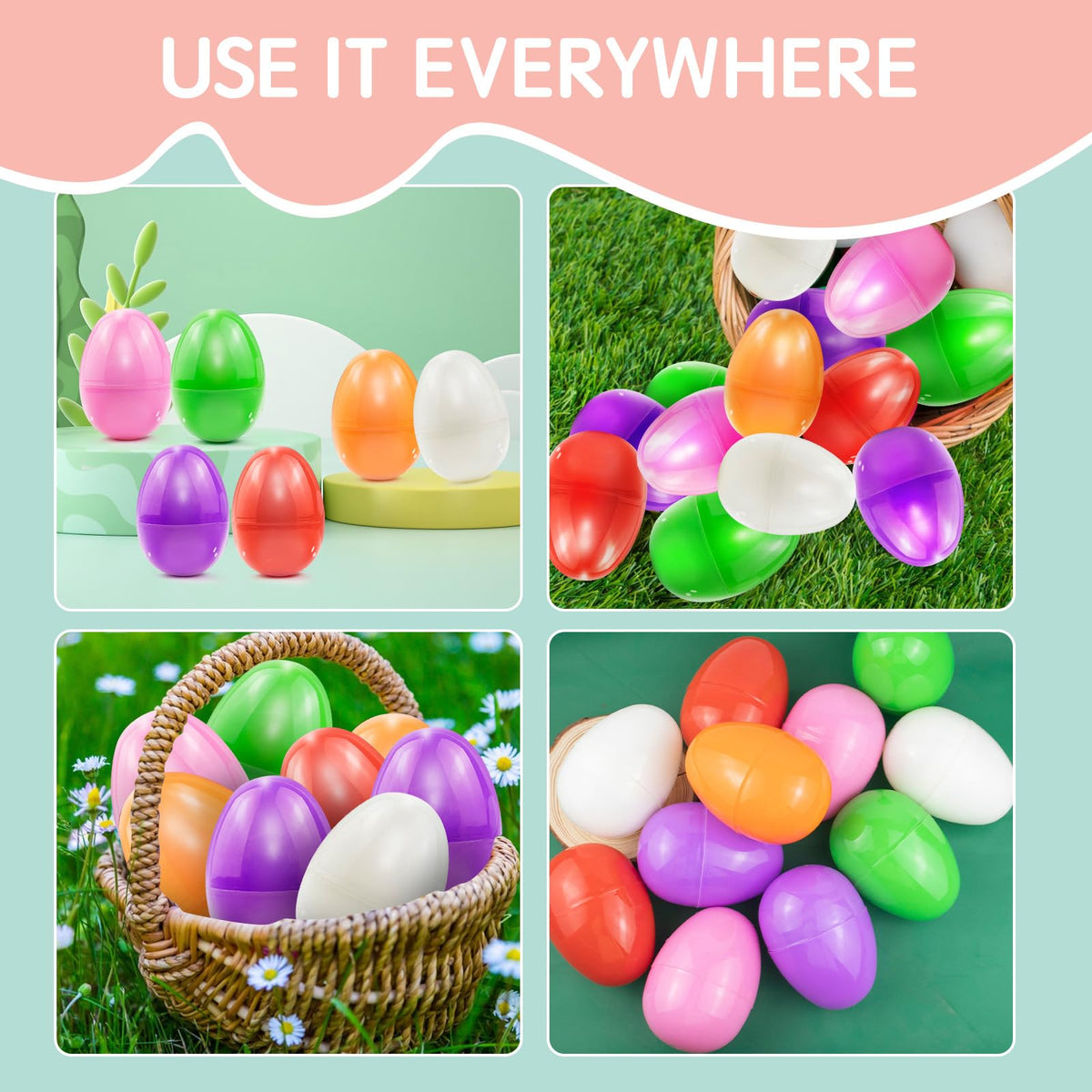 VEAGINS 12Pcs 3.15” Unfilled Easter Eggs, Bulk Colorful Bright Empty Plastic Eggs for Easter Hunt, Surprise Egg, Filling Treats, Easter Basket