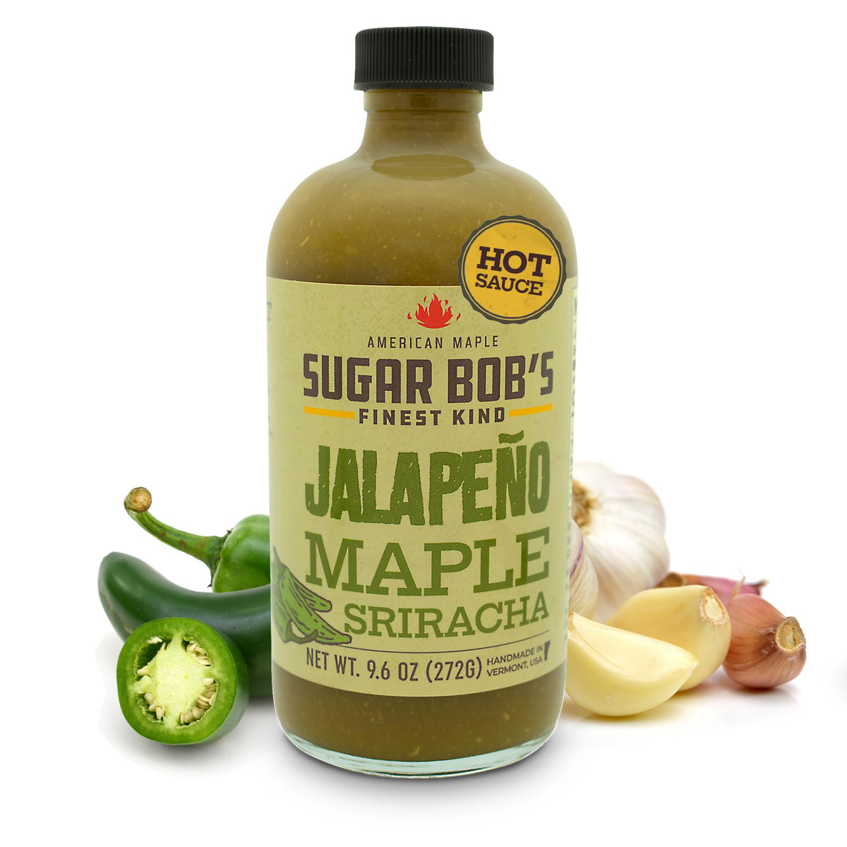 Sugar Bob’s Finest Kind - Jalapeno Maple Sriracha Hot Sauce, Garlic Sriracha Sauce with Fresh Jalapeno Peppers, Net Weight 9.6 oz