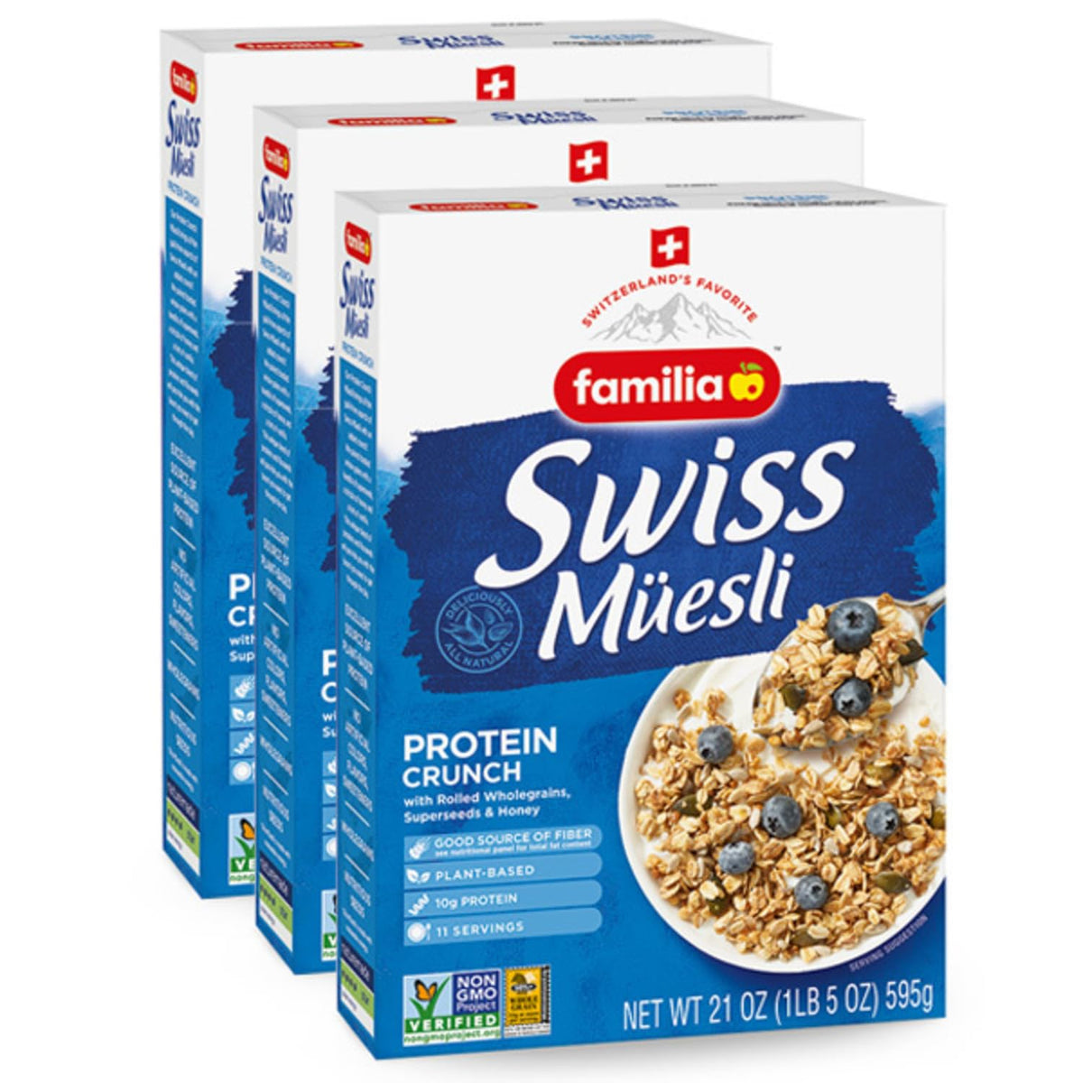 Familia Swiss Muesli Protein Crunch, Energy-Packed Cereal with Superseeds & Honey, 21oz (Pack of 3)