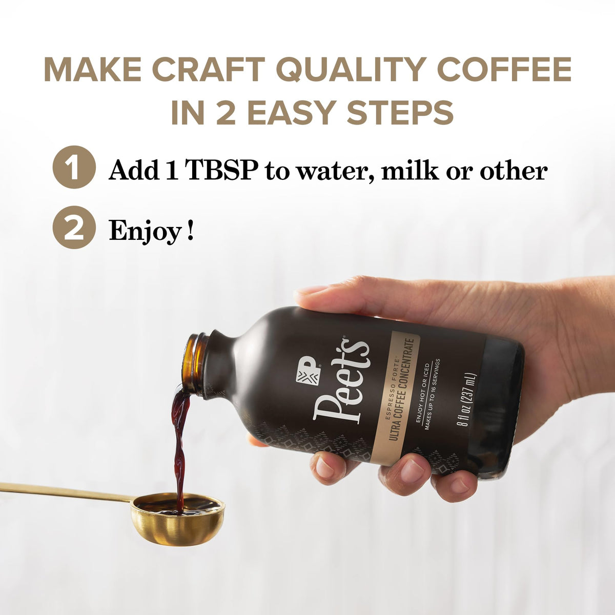 Peet's Coffee, Ultra Coffee Concentrate, Instant Hot, Cold Brew, or Iced Coffee, 100% Arabica Coffee - Espresso Forte, 8 Fluid Ounce Bottle (16