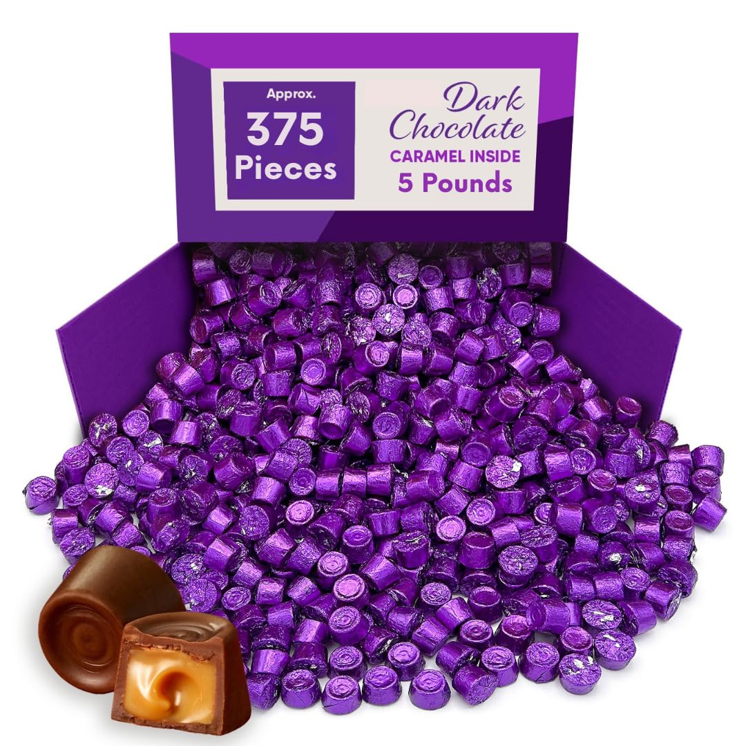 Dark Chocolate Caramel Candy Bites, Individually Wrapped Bulk Candy - 5 lb (Approx. 275 pieces)