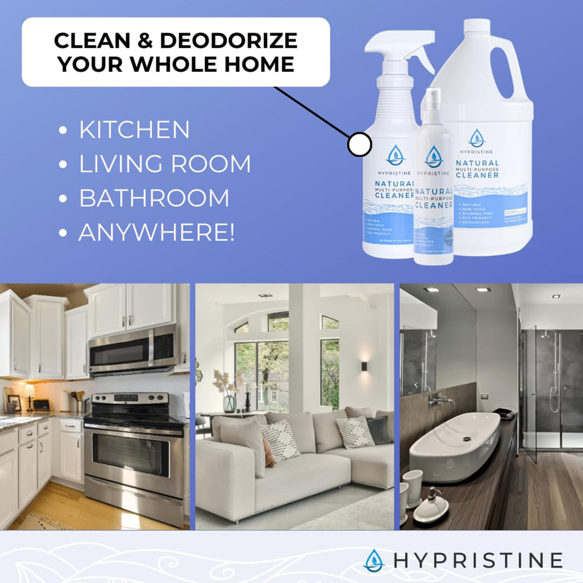 HYPRISTINE Natural Multipurpose Surface Cleaner, 32 fl oz Spray Bottles, 12 Pack