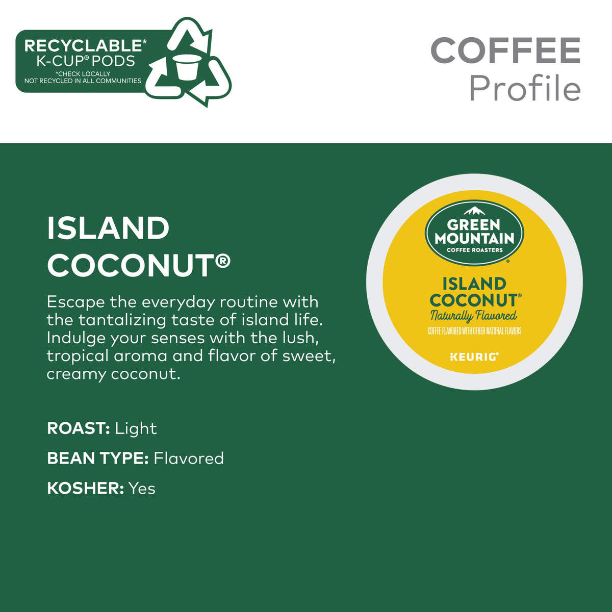 Green Mountain Coffee Island Coconut K-Cup Coffee(pack of 72)