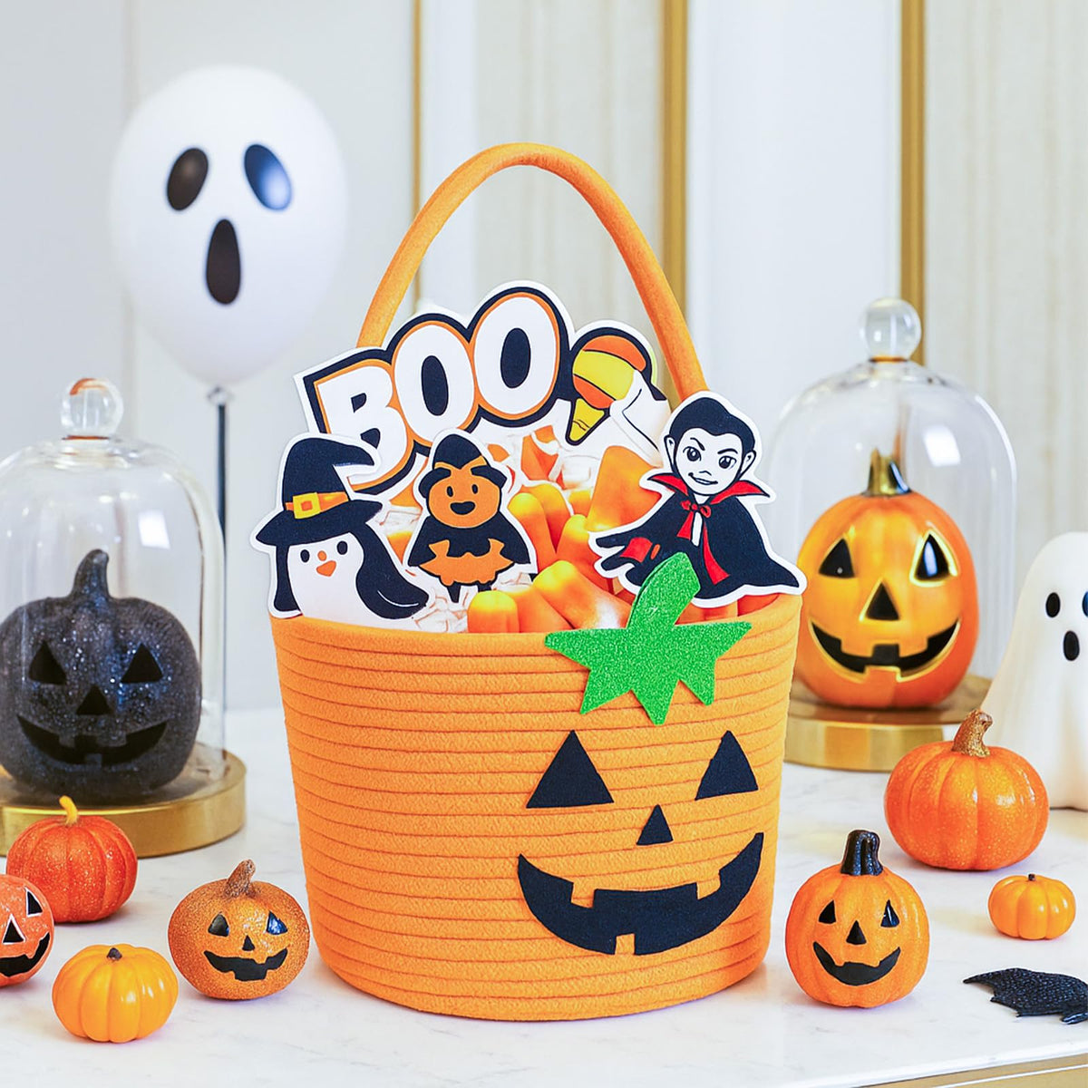 ShellKingdom Halloween Basket, Trick or Treat Basket, Cute Pumpkin Candy Bucket, Halloween Decorations Gift Baskets for Boys Girls