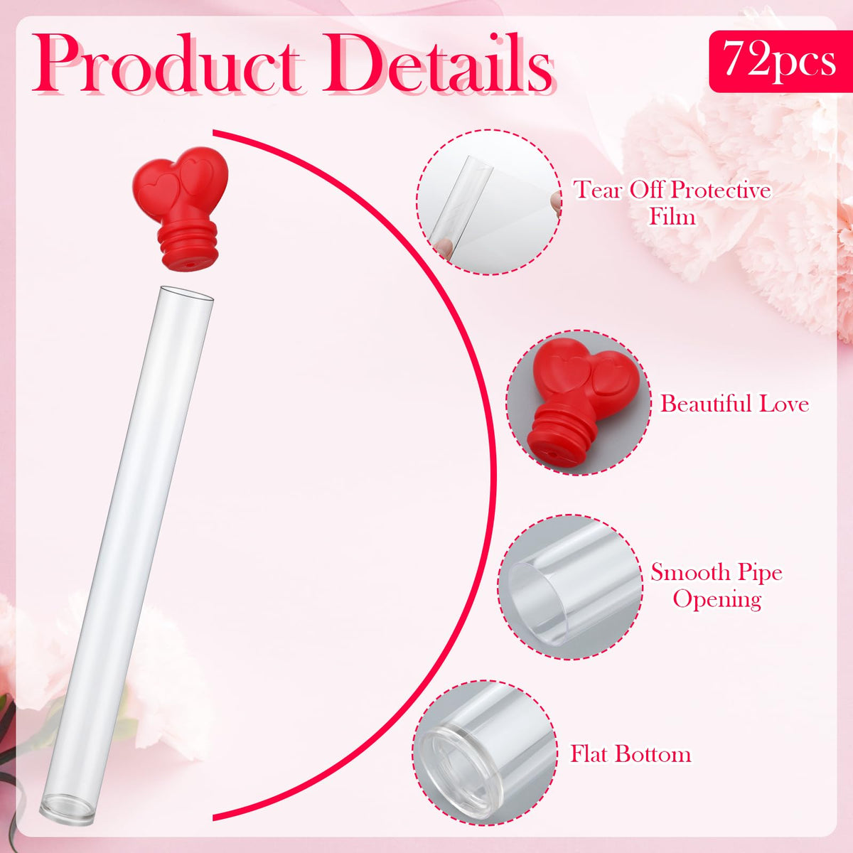 Hushee 72 Pcs Heart Shape Containers Heart Candy Tubes 11.61 inch Clear Empty Candy Containers with Head Toppers Party Favor Supplies for Treat