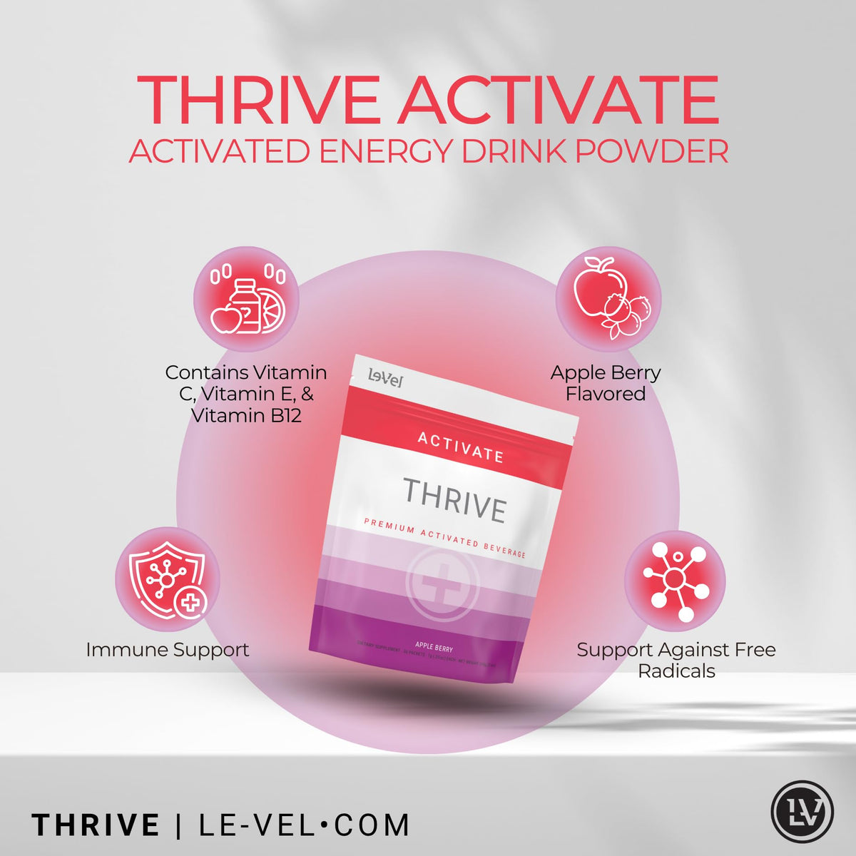 Le-Vel Thrive Activate Apple Berry Drink Mix, 30 Packets