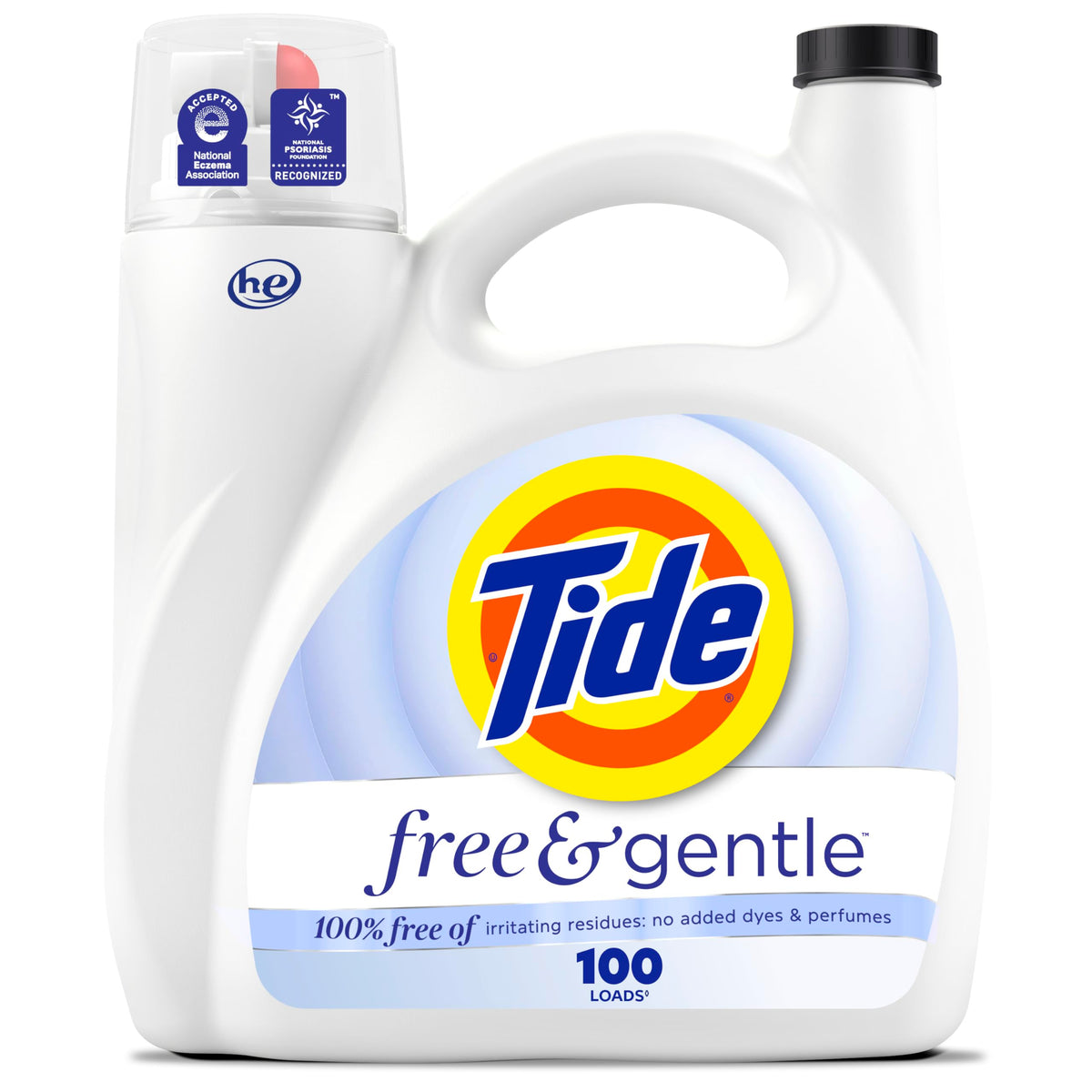 Tide Free & Gentle Liquid Laundry Detergent, 100 Loads, 132 fl oz, Tide Laundry Detergent, Clean Laundry Detergent